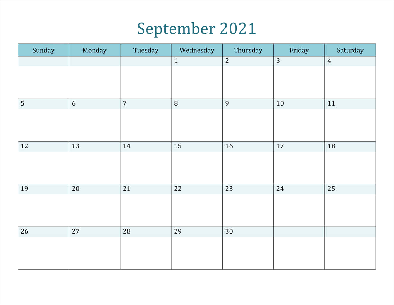 September 2021 Calendar, light blue headers, white grid, HD Desktop Wallpaper