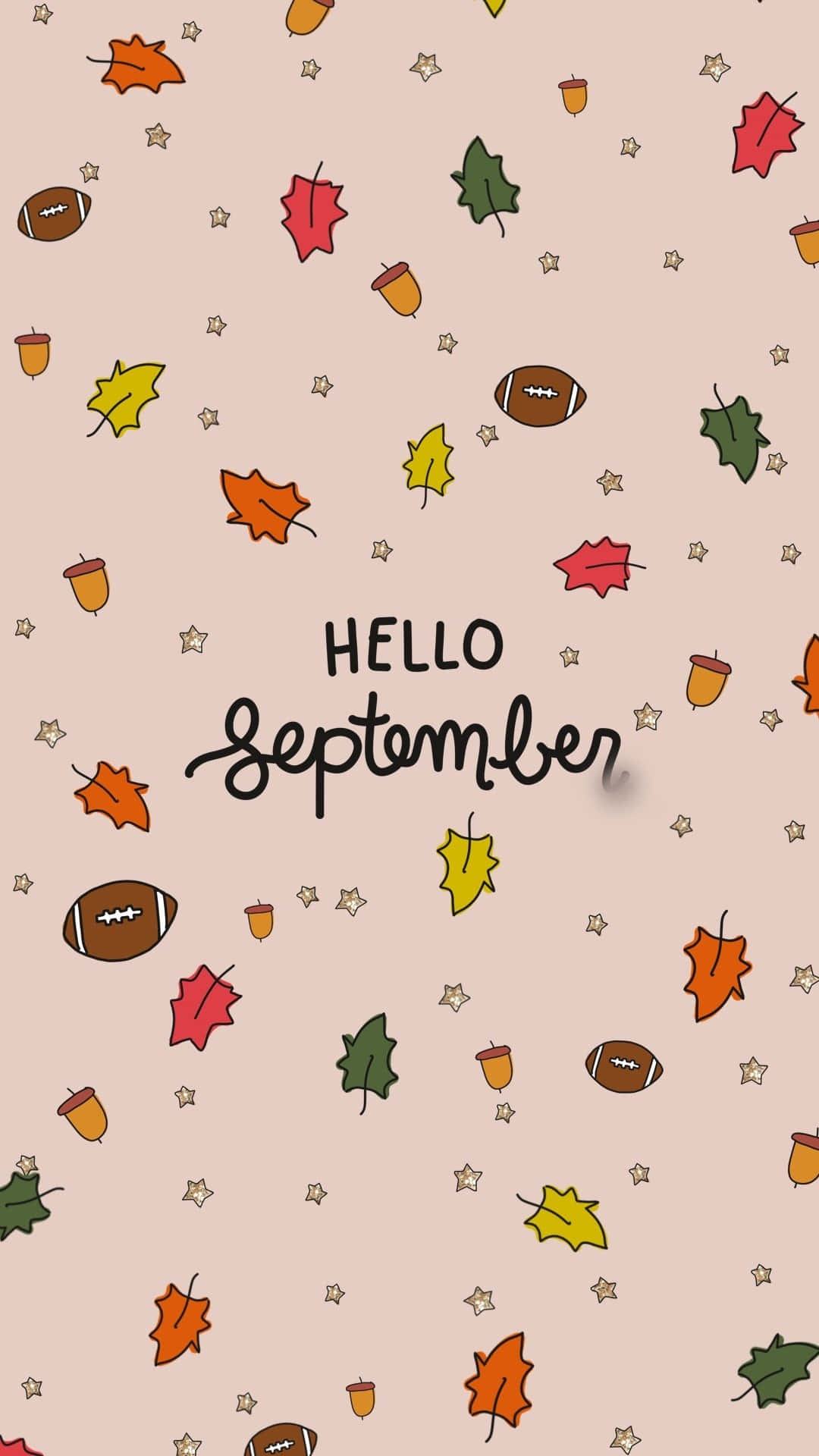 September Aesthetic, autumn leaves, footballs, Full HD Phone Wallpaper