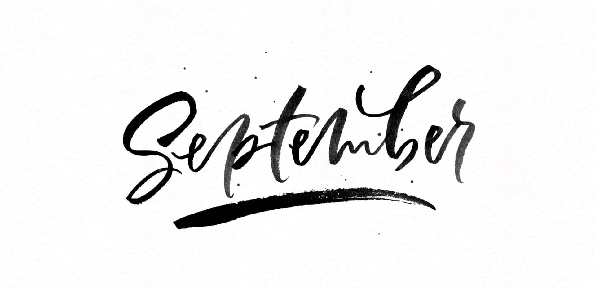 September, black brush calligraphy, ink splatters, Full HD Desktop Wallpaper