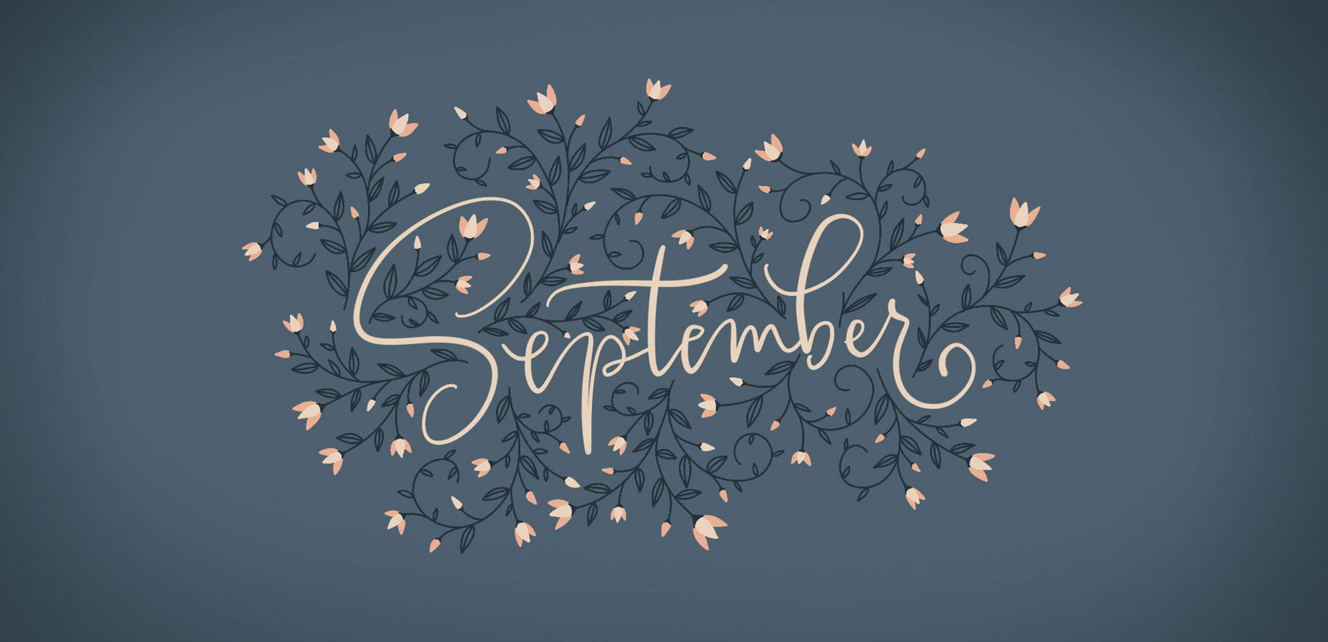 September, cursive, vines, Full HD Desktop Wallpaper