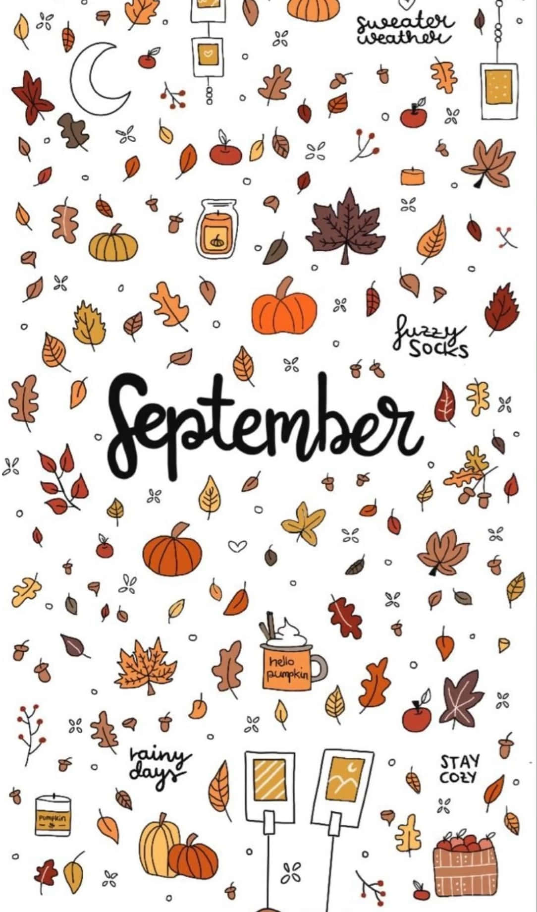 September, autumn-themed doodles, pumpkins, HD Phone Wallpaper
