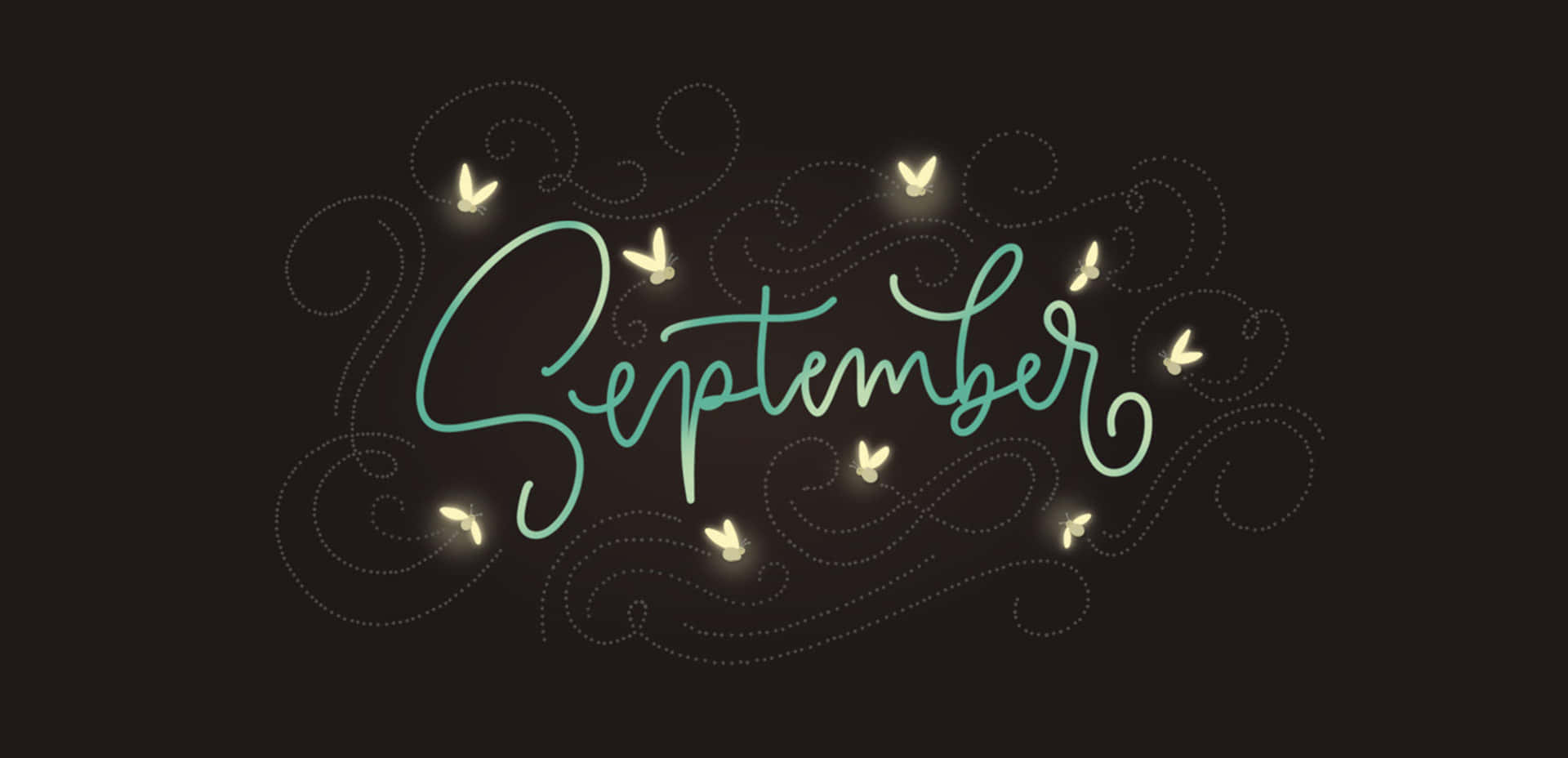 September, teal script, glowing butterflies, Full HD Desktop Wallpaper