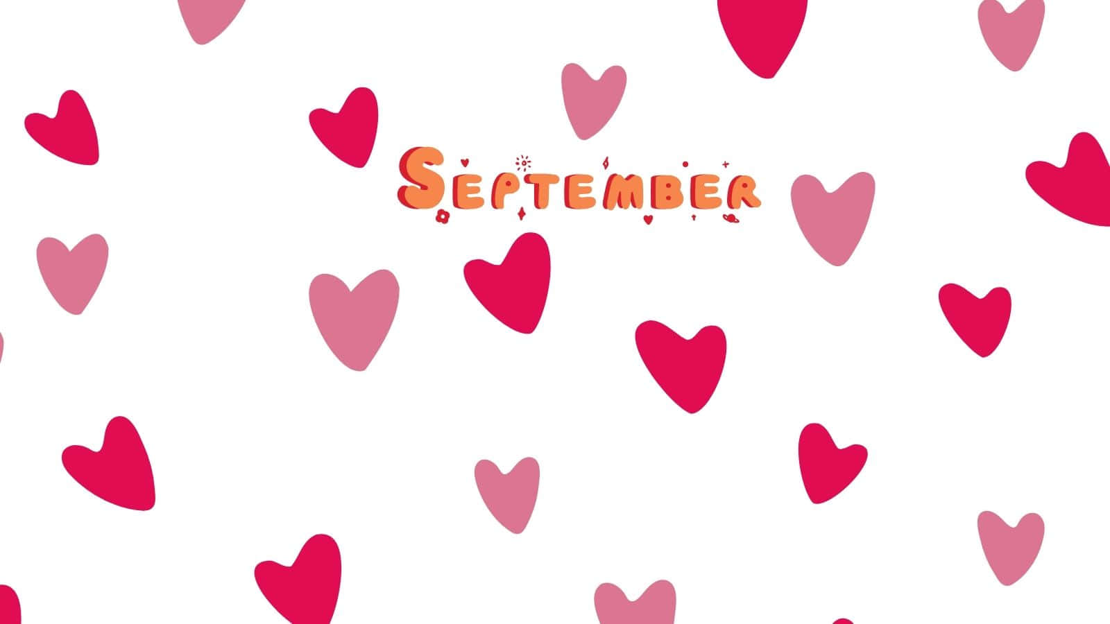 September, pink hearts, red hearts, HD Desktop Wallpaper