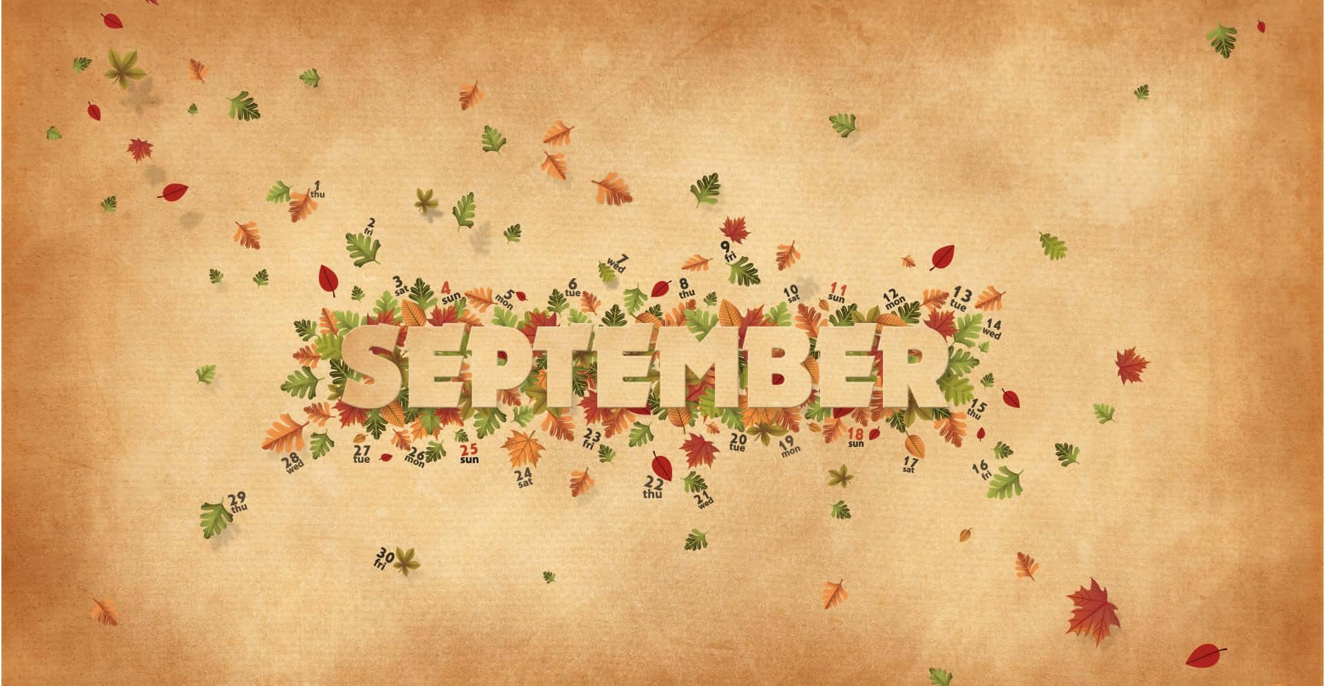 September, autumn leaves, numbered dates, Full HD Desktop Wallpaper