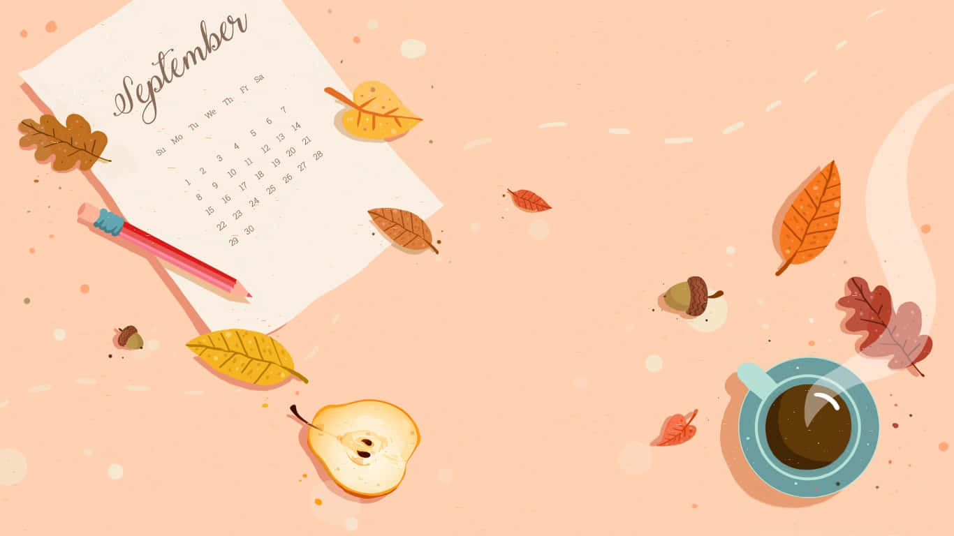 September Desktop Calendar, autumn theme, peach background, HD Desktop Wallpaper