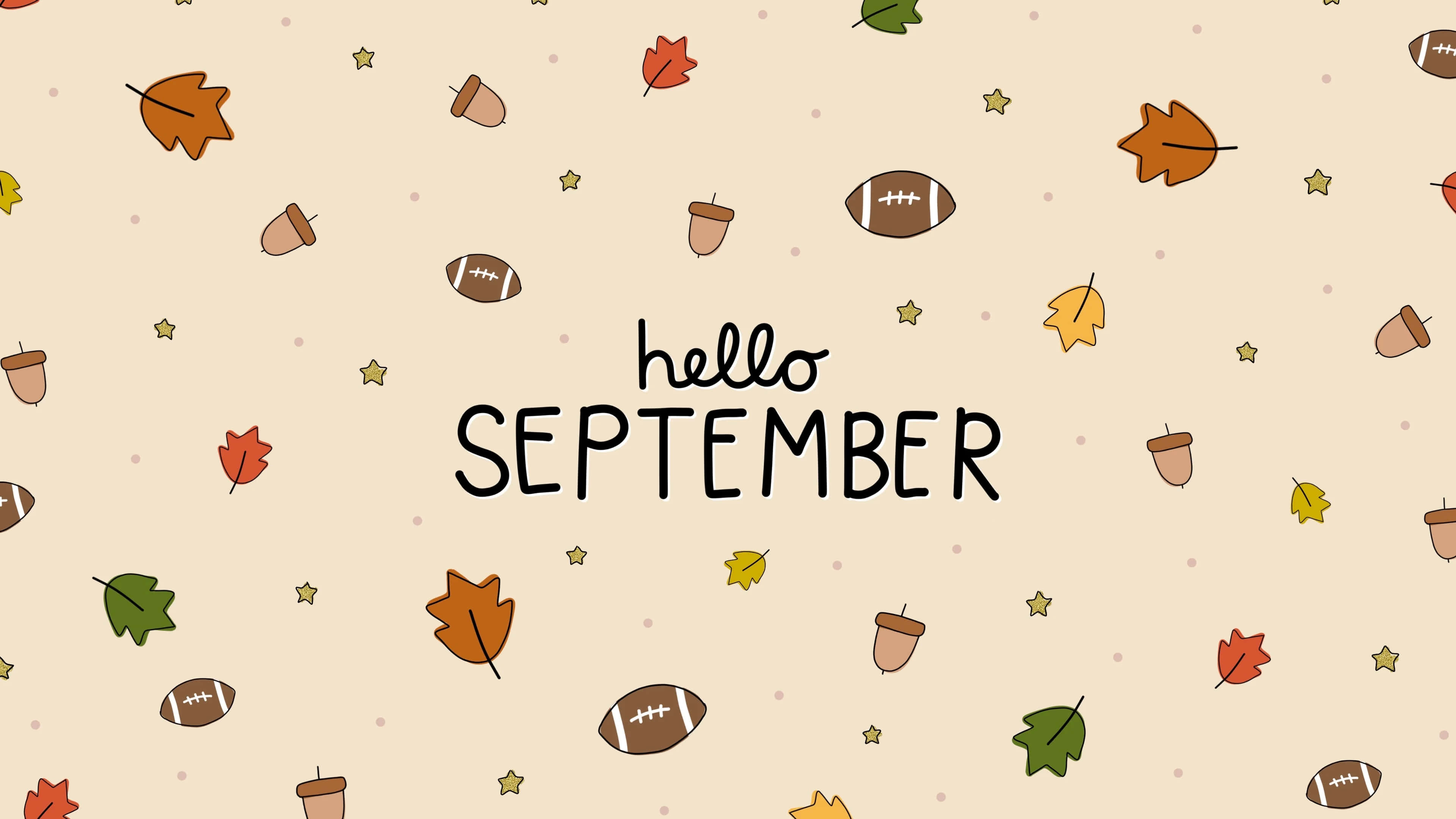 hello september, autumn leaves, acorns, 4K Desktop Wallpaper