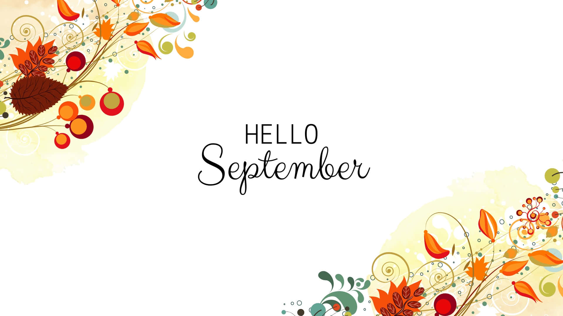 Hello September, autumn-themed, swirling leaves, Full HD Desktop Wallpaper