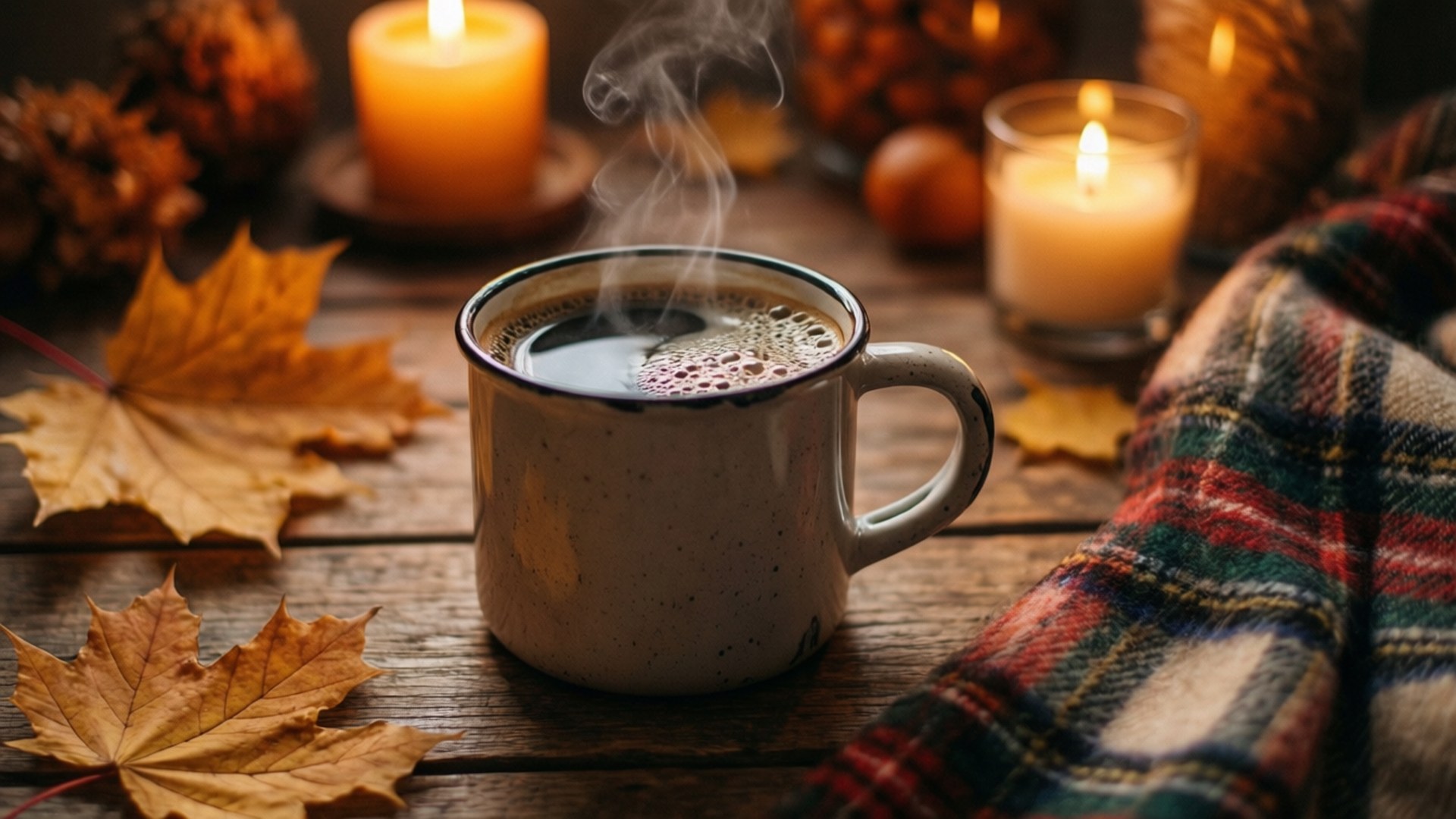 cozy september coffee morning, autumn, steaming coffee mug, Full HD Desktop Wallpaper
