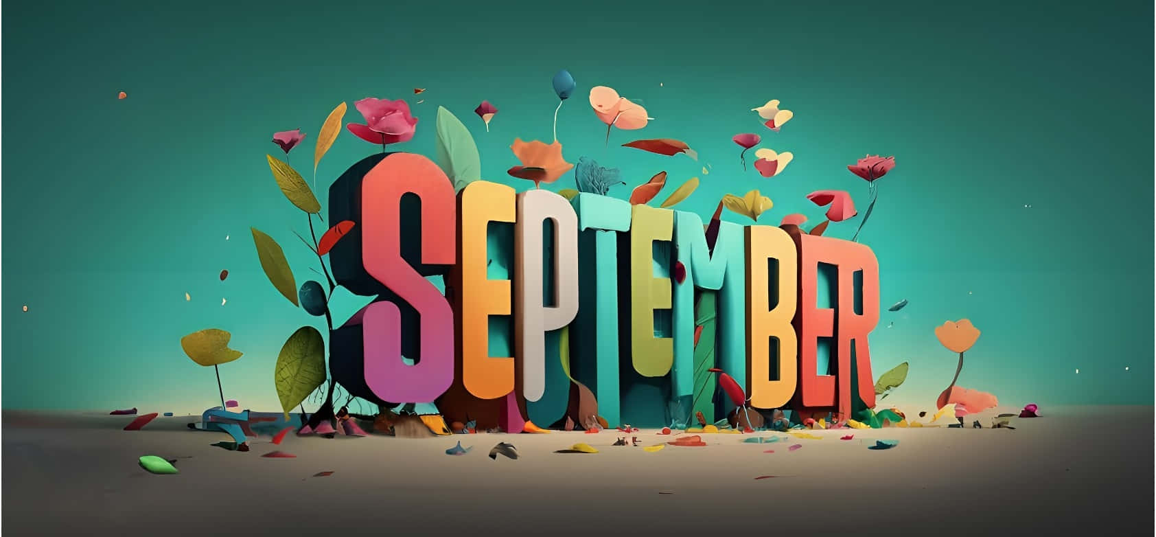 SEPTEMBER, colorful paper flowers, leaves, HD Desktop Wallpaper