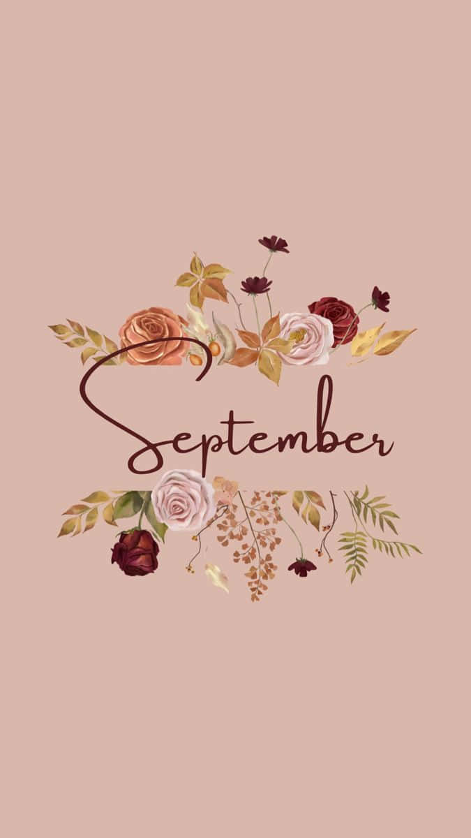 September, elegant cursive, autumnal flowers, SD Phone Wallpaper