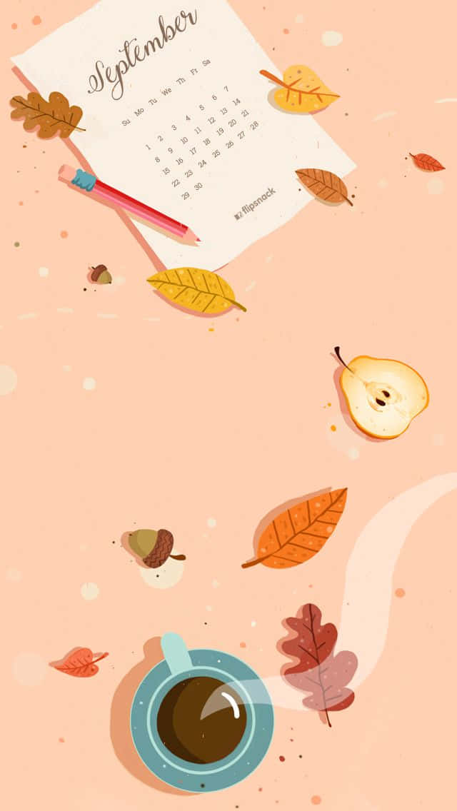 September, autumn leaves, red pencil, SD Phone Wallpaper