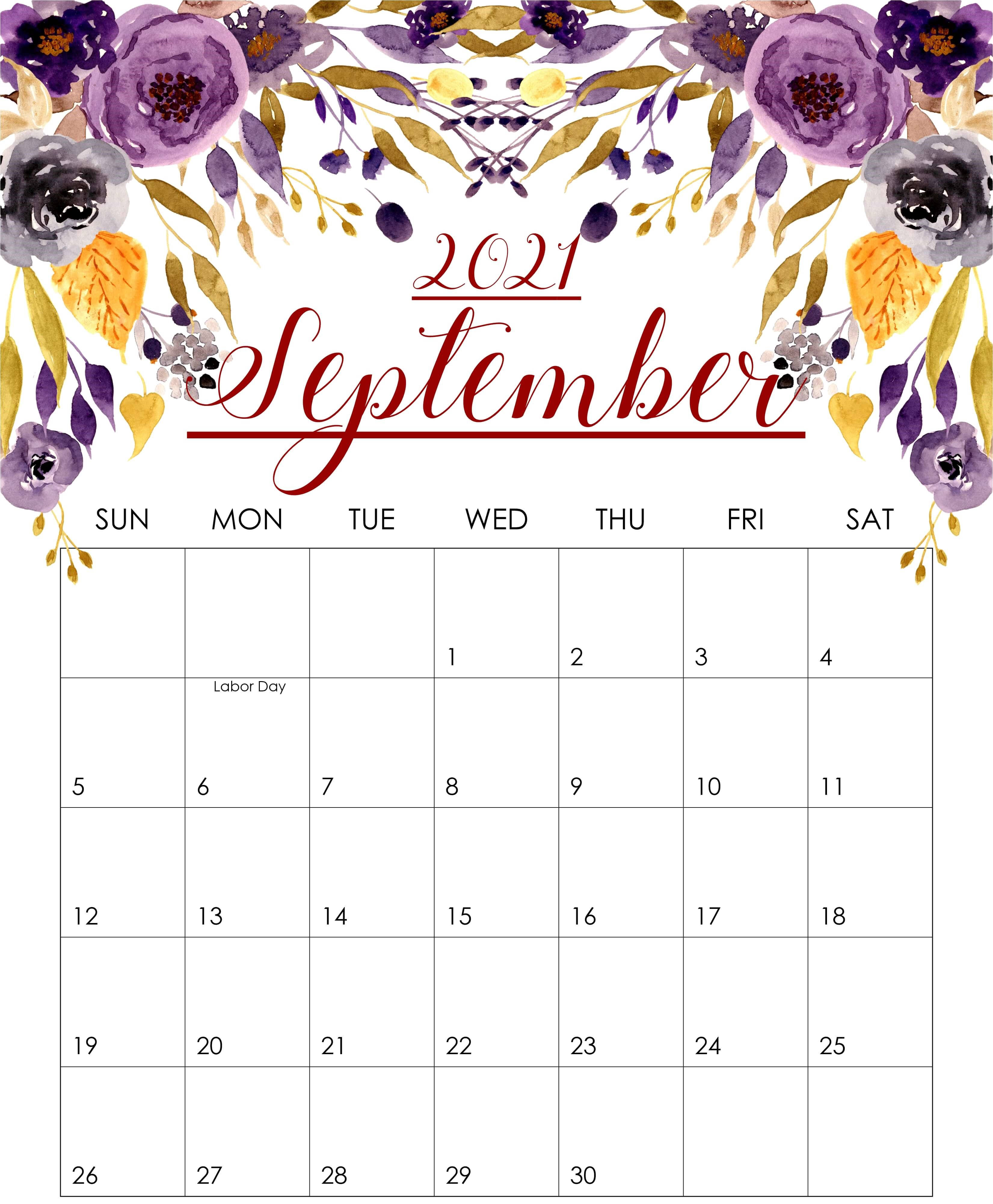 September 2021, purple flowers, gold watercolor, 4K Phone Wallpaper