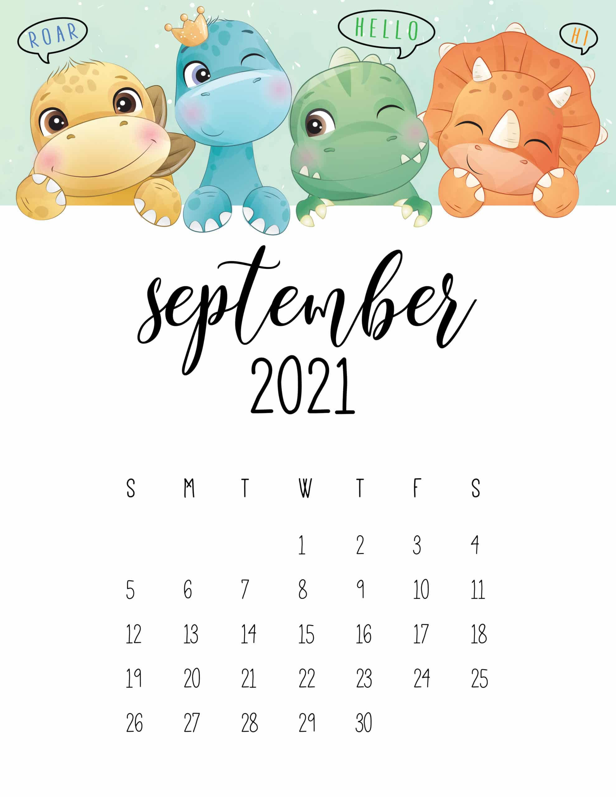 dinosaurs, September 2021, calendar, 2K Phone Wallpaper