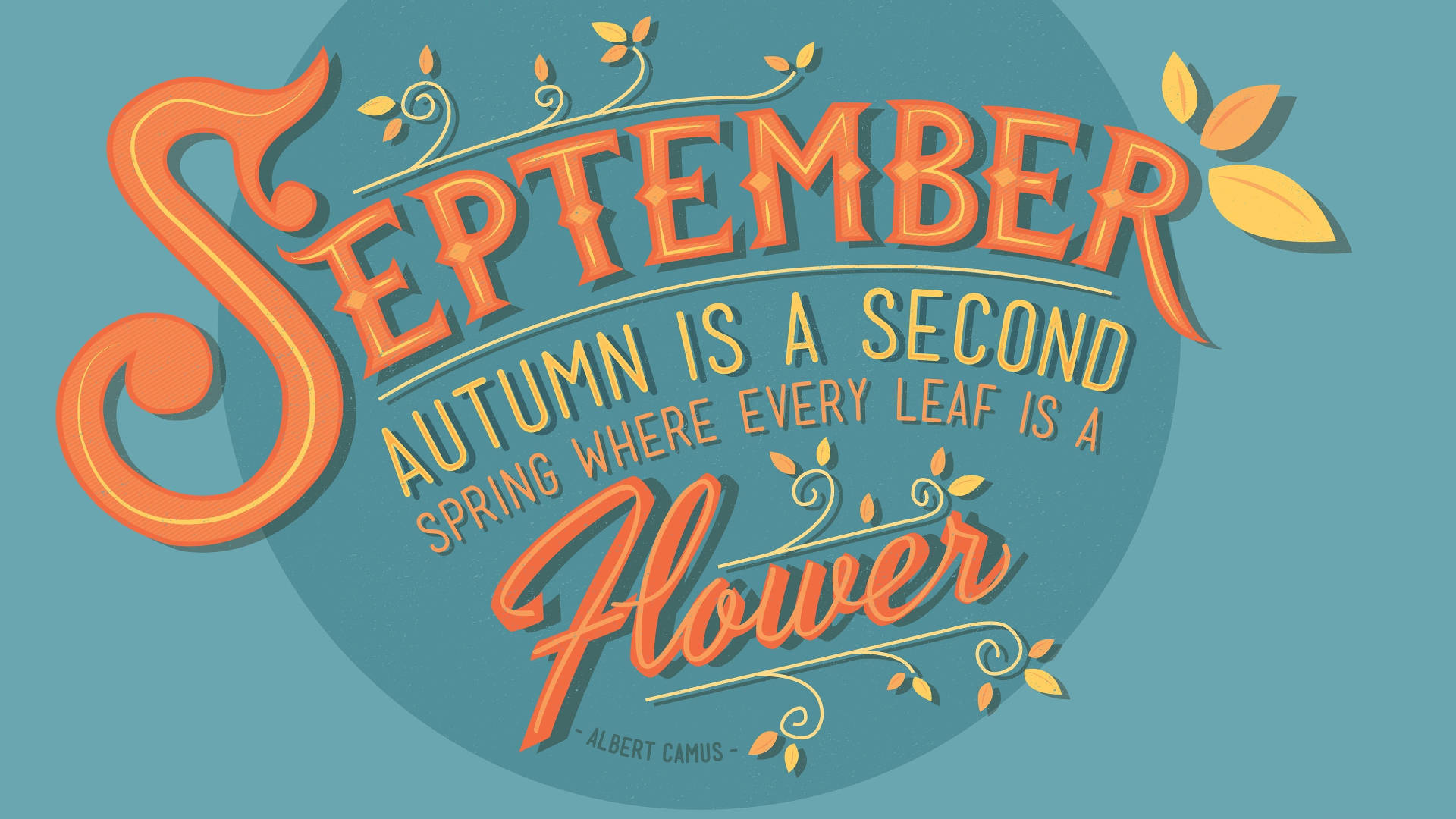 September, autumn, teal background, Full HD Desktop Wallpaper