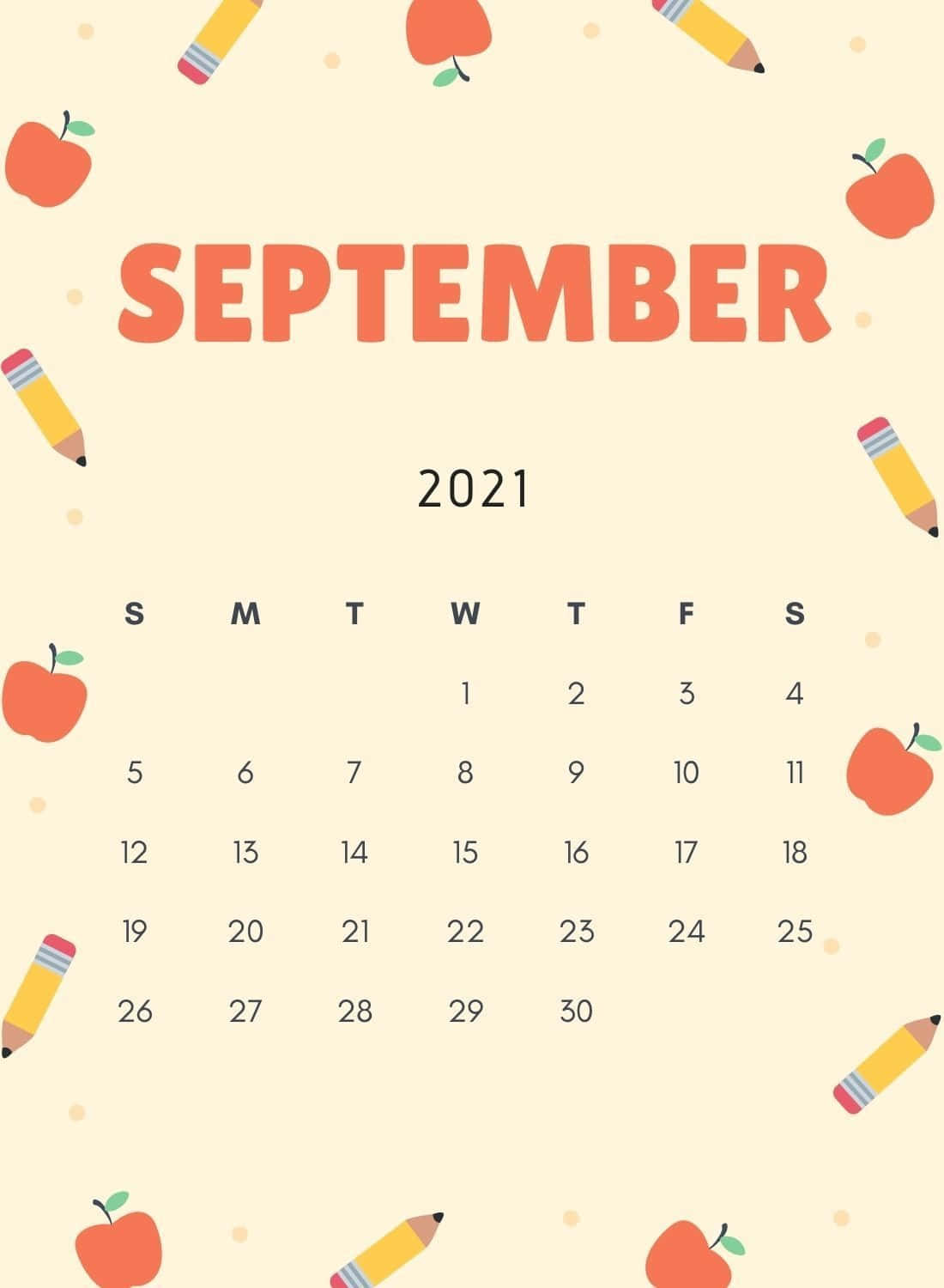 September 2021 Calendar, orange apples, yellow pencils, HD Phone Wallpaper
