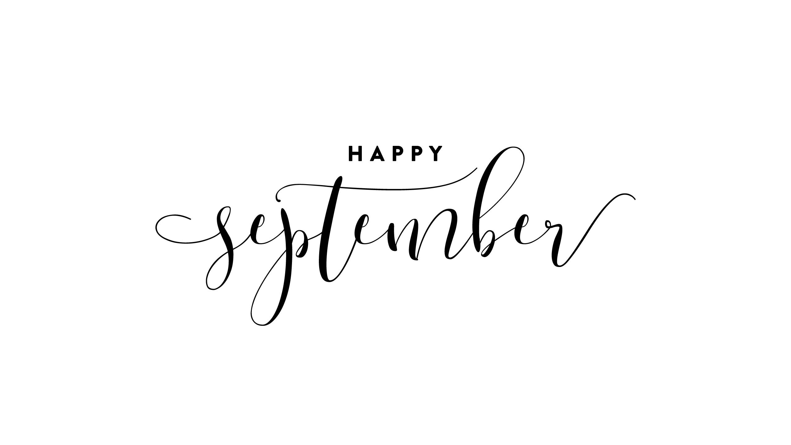 September, black calligraphy, white background, 2K Desktop Wallpaper