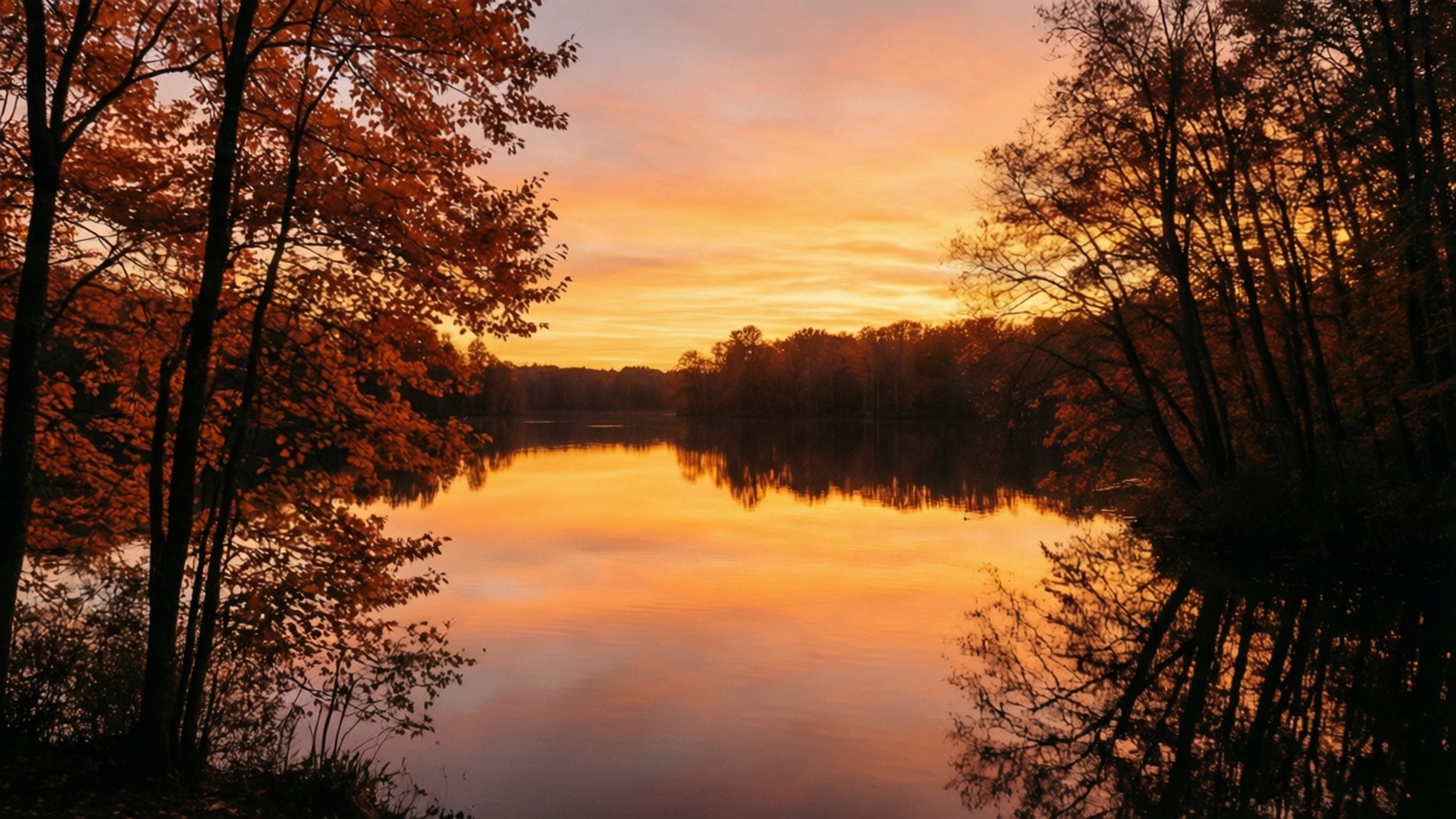 September, sunset, lake, Full HD Desktop Wallpaper
