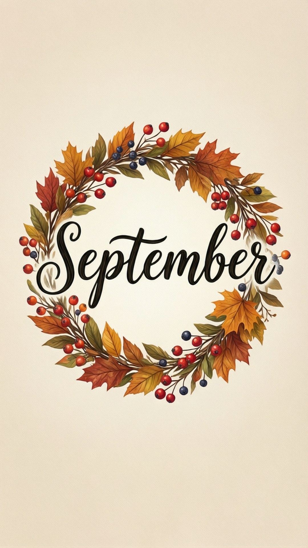 September, orange red leaves, green leaves, Full HD Phone Wallpaper