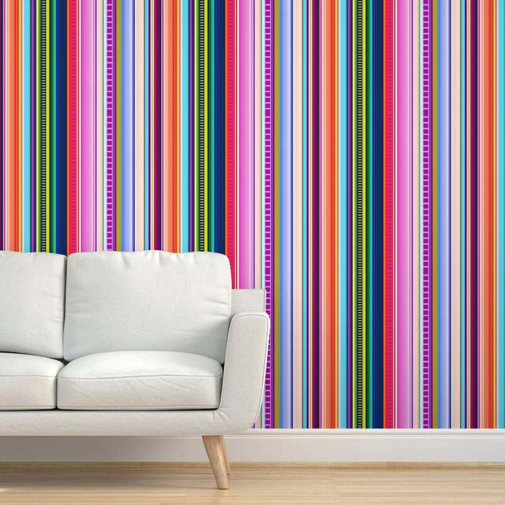 Serape, white sofa, vibrant wall, SD Desktop Wallpaper