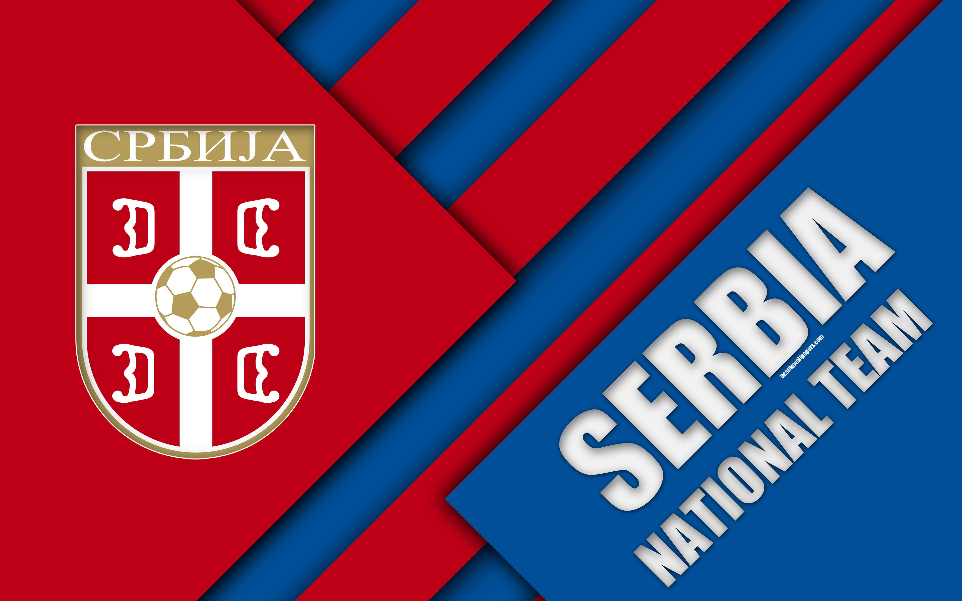 Serbia National Football Team, red and blue diagonal stripes, soccer ball, 4K Desktop Wallpaper