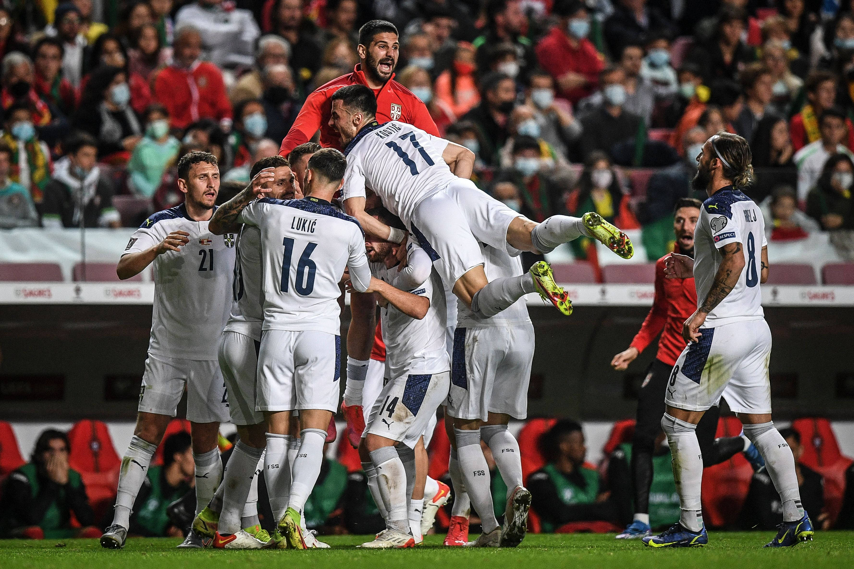 Serbia National Football Team, white jerseys, goal, 2K Desktop Wallpaper