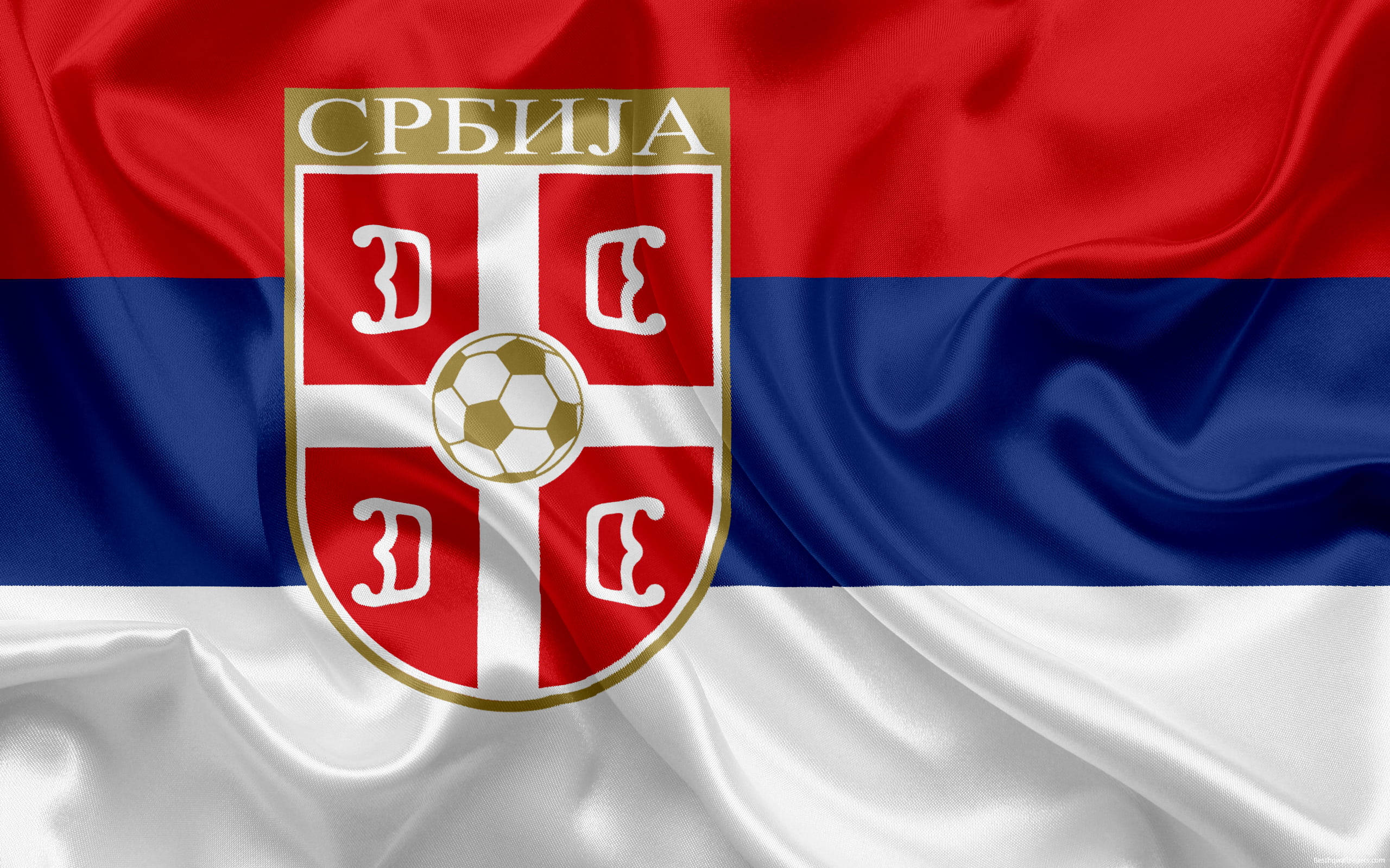 Serbia National Football Team, silk flag, red blue and white stripes, 2K Desktop Wallpaper