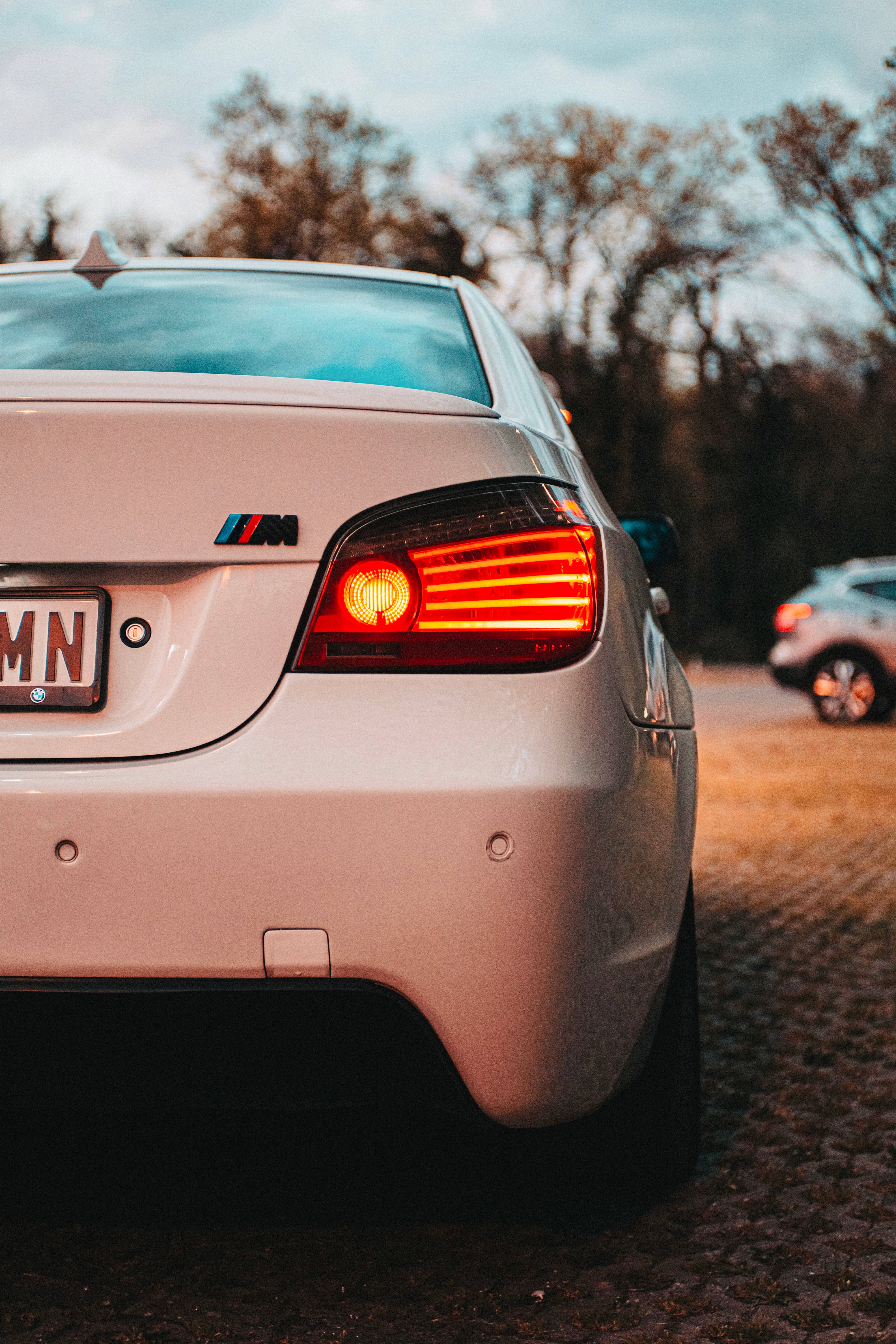 Serbia, white BMW M, glowing red taillight, 5K Phone Wallpaper