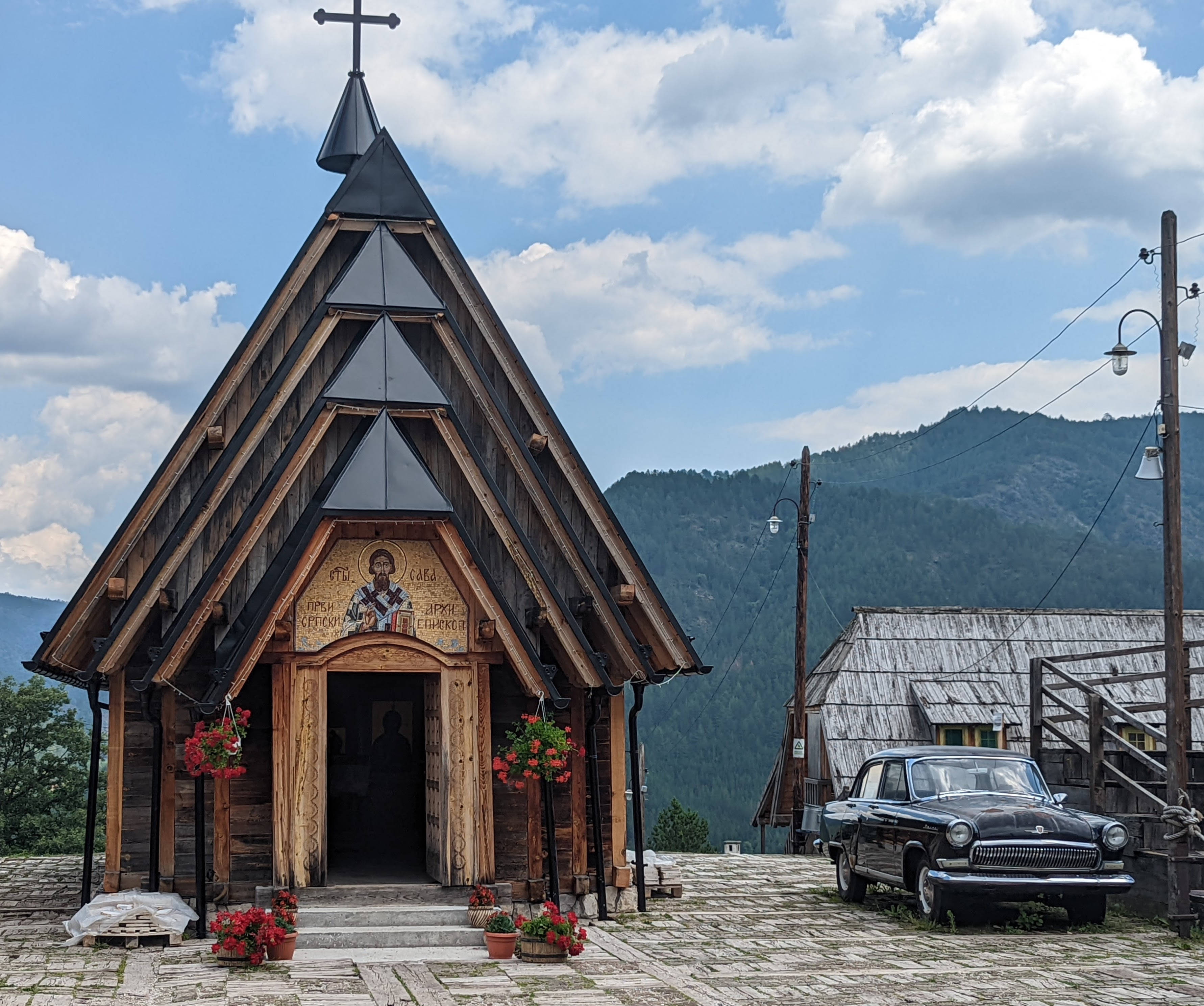 Serbia, wooden village, rustic wooden church, 2K Desktop Wallpaper