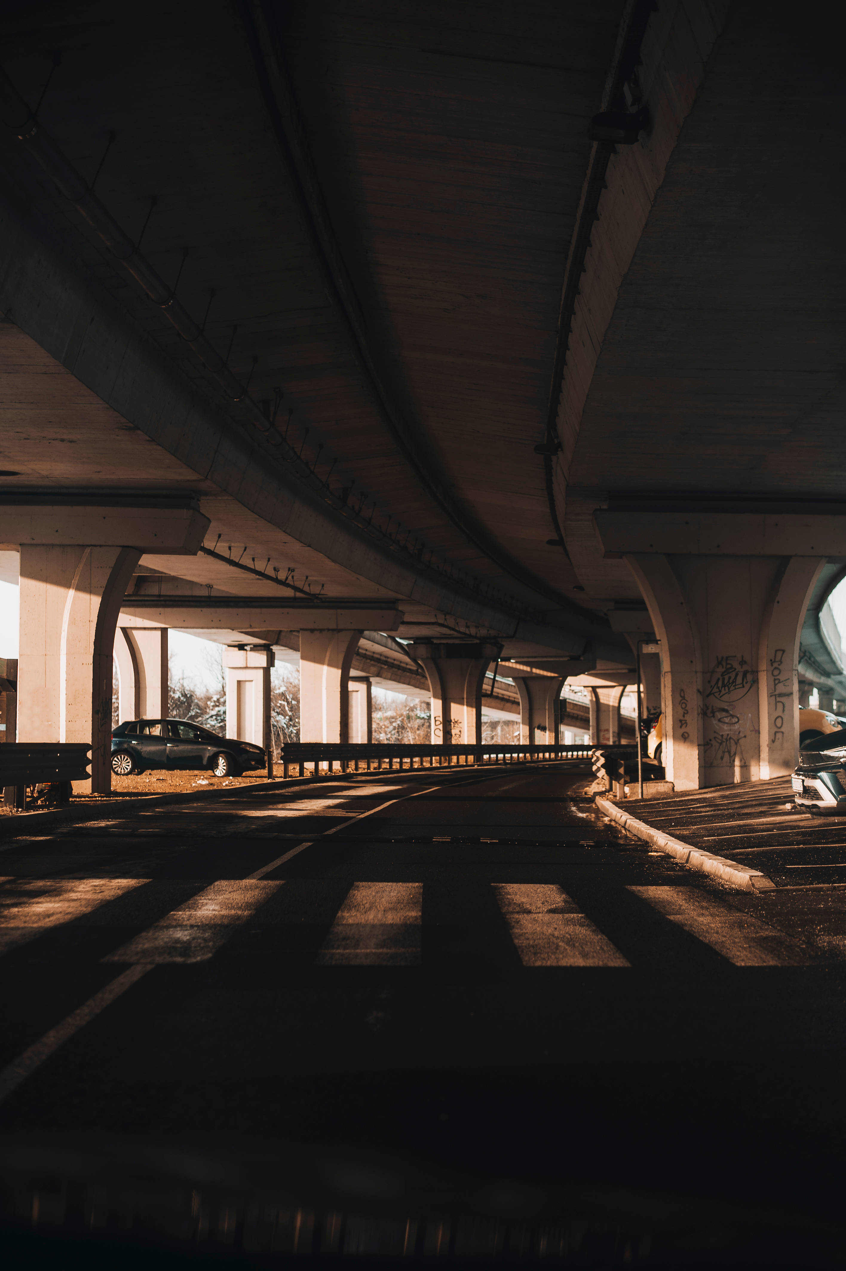 under the bridge in serbia, urban overpass, sunlight, 4K Phone Wallpaper