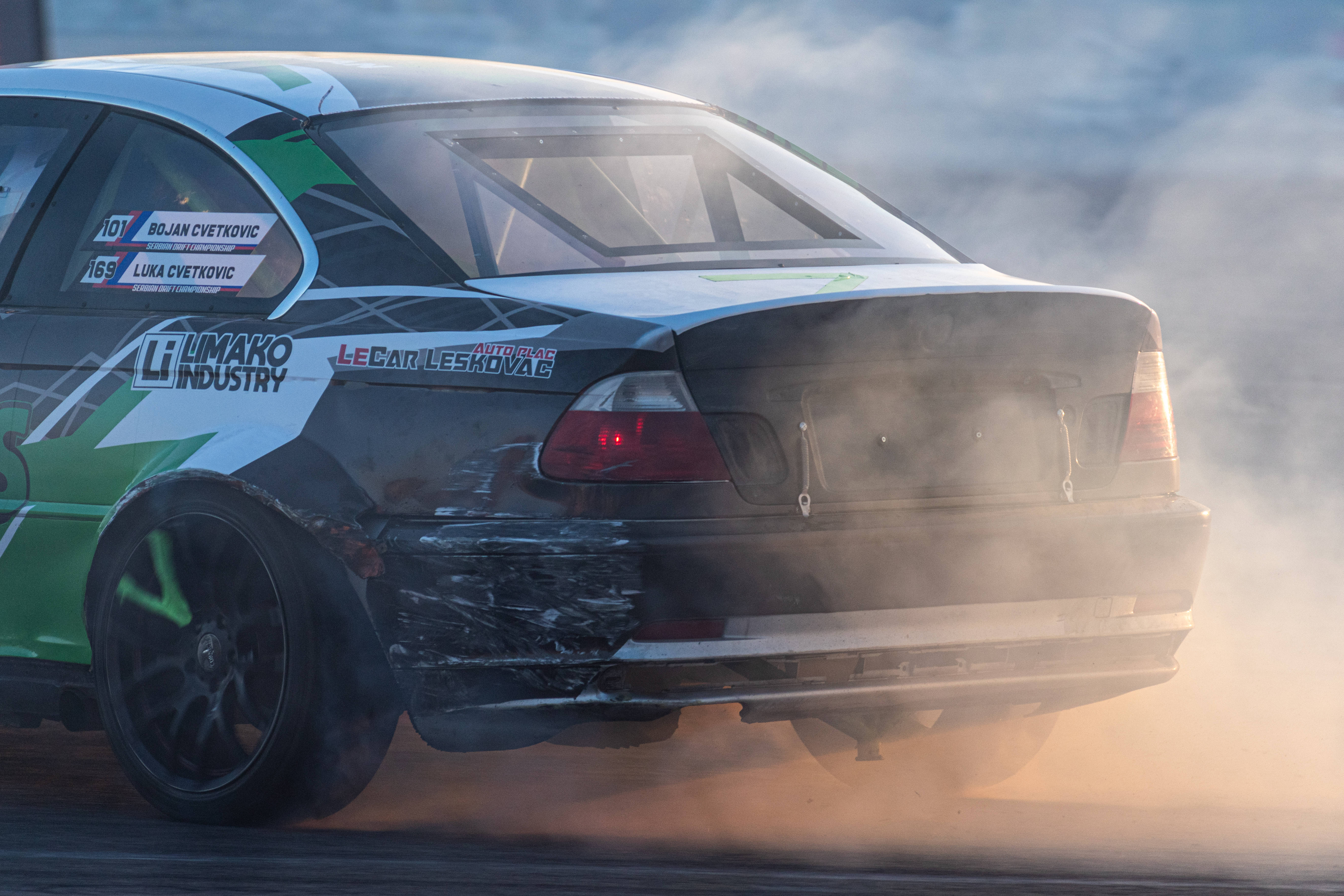 Serbia, drift car, black and green, 5K Desktop Wallpaper