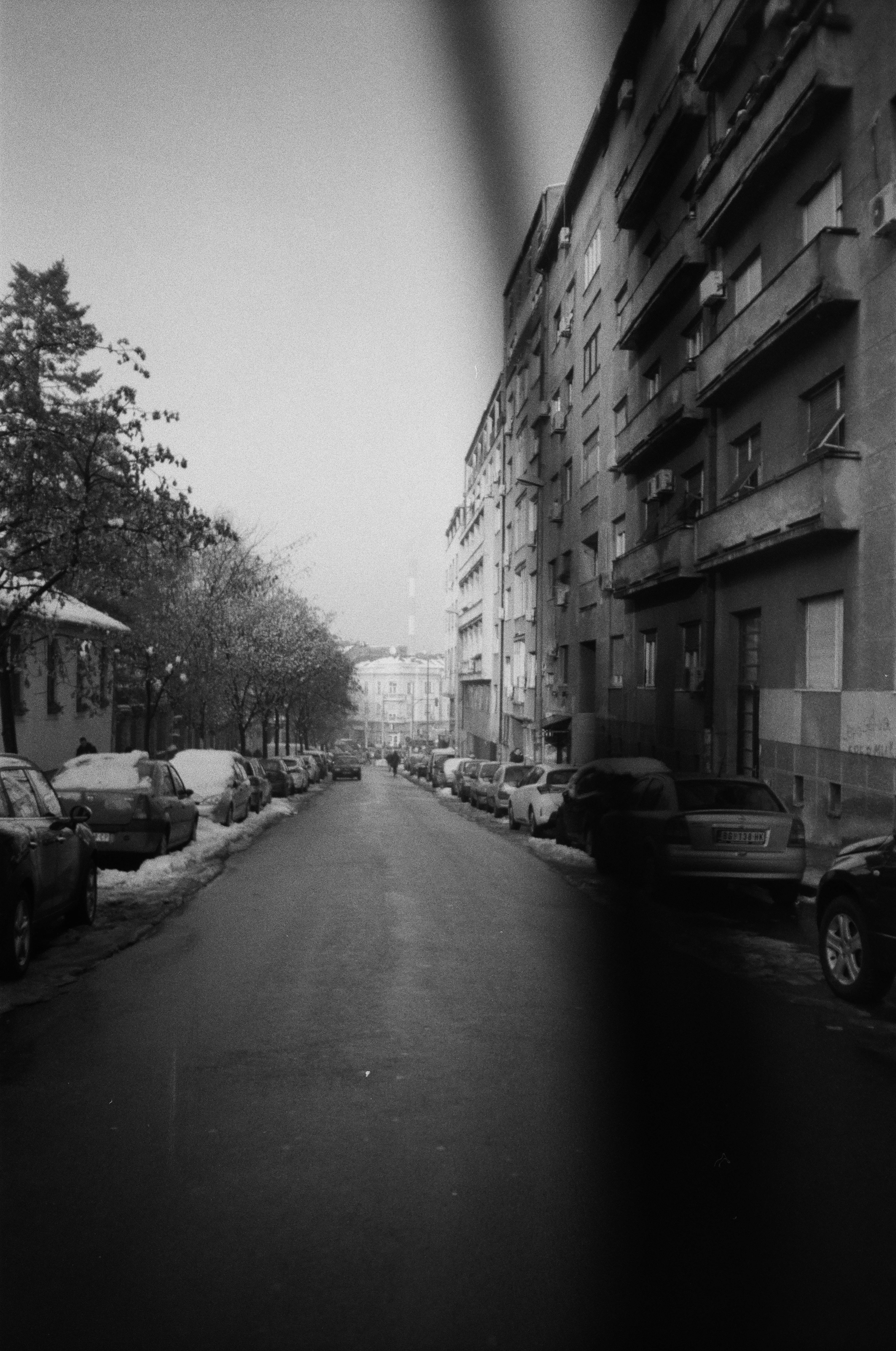 black and white building, Serbia, urban street, 5K Phone Wallpaper