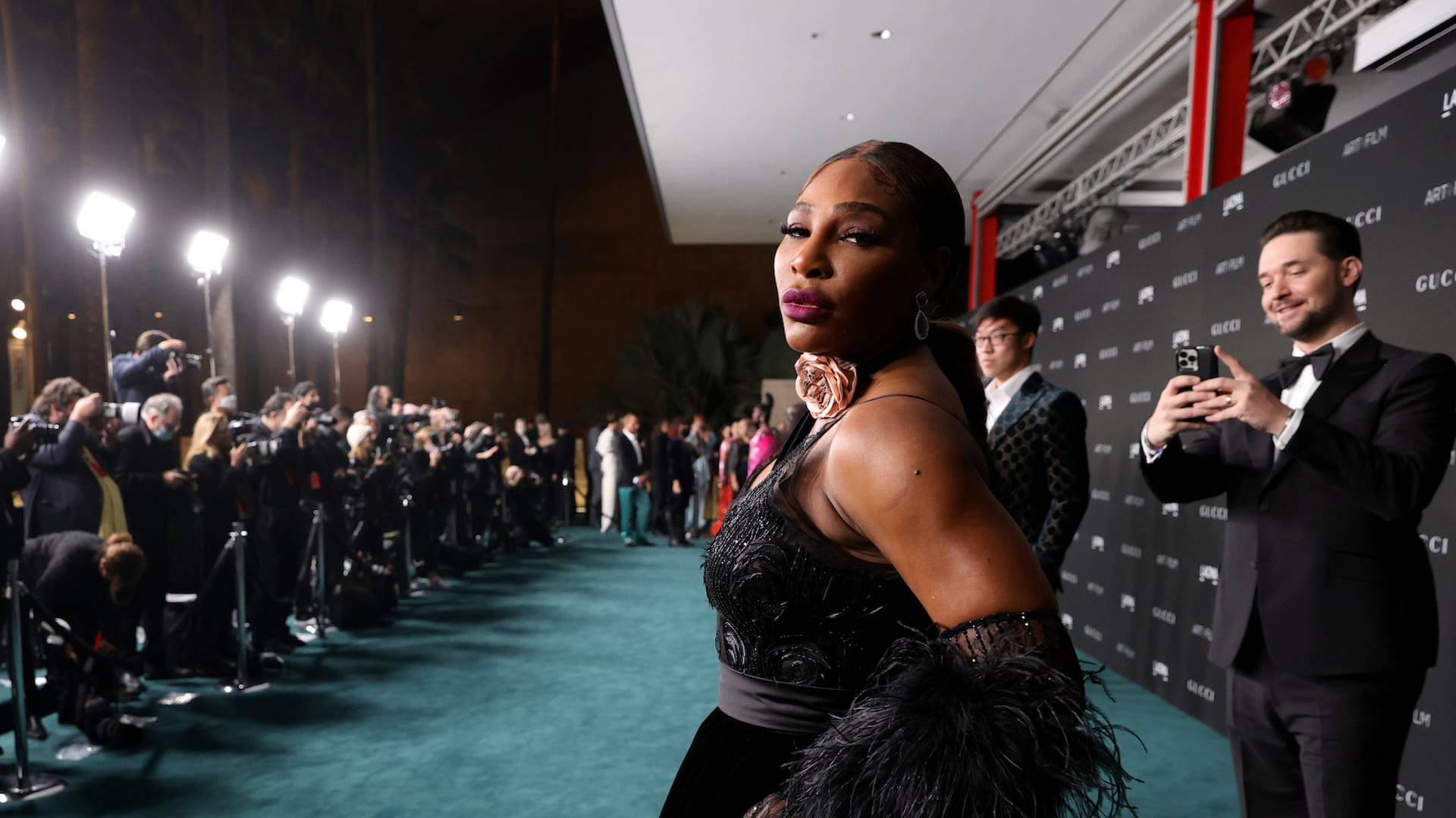 Serena Williams, teal carpet, glamorous evening event, Full HD Desktop Wallpaper