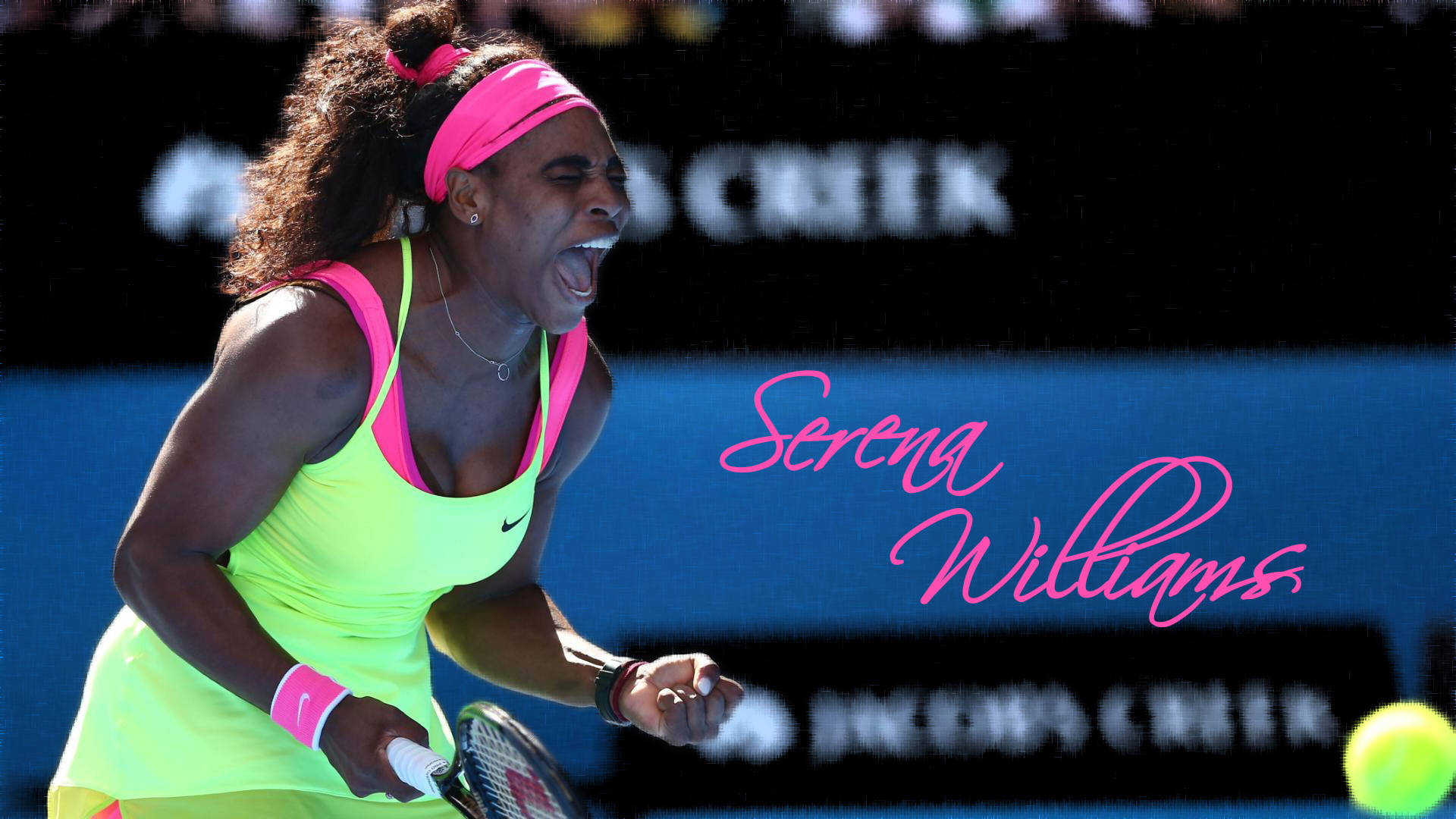 Serena Williams, neon tennis match, bright daylight, Full HD Desktop Wallpaper