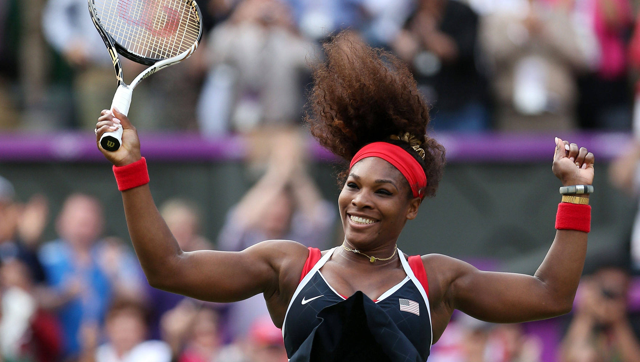 Serena Williams, tennis racket, grass court, Full HD Desktop Wallpaper