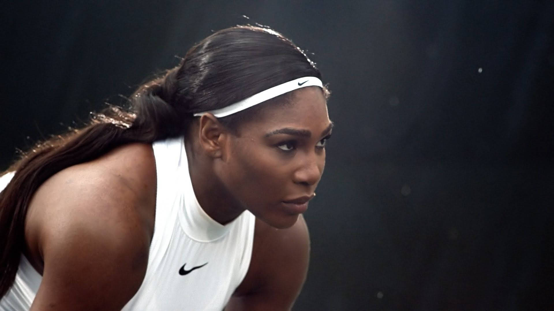 Serena Williams, white Nike gear, tennis match, Full HD Desktop Wallpaper