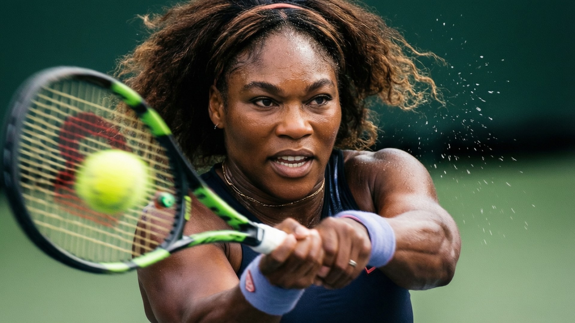 Serena Williams, green and black racket, yellow tennis ball, Full HD Desktop Wallpaper