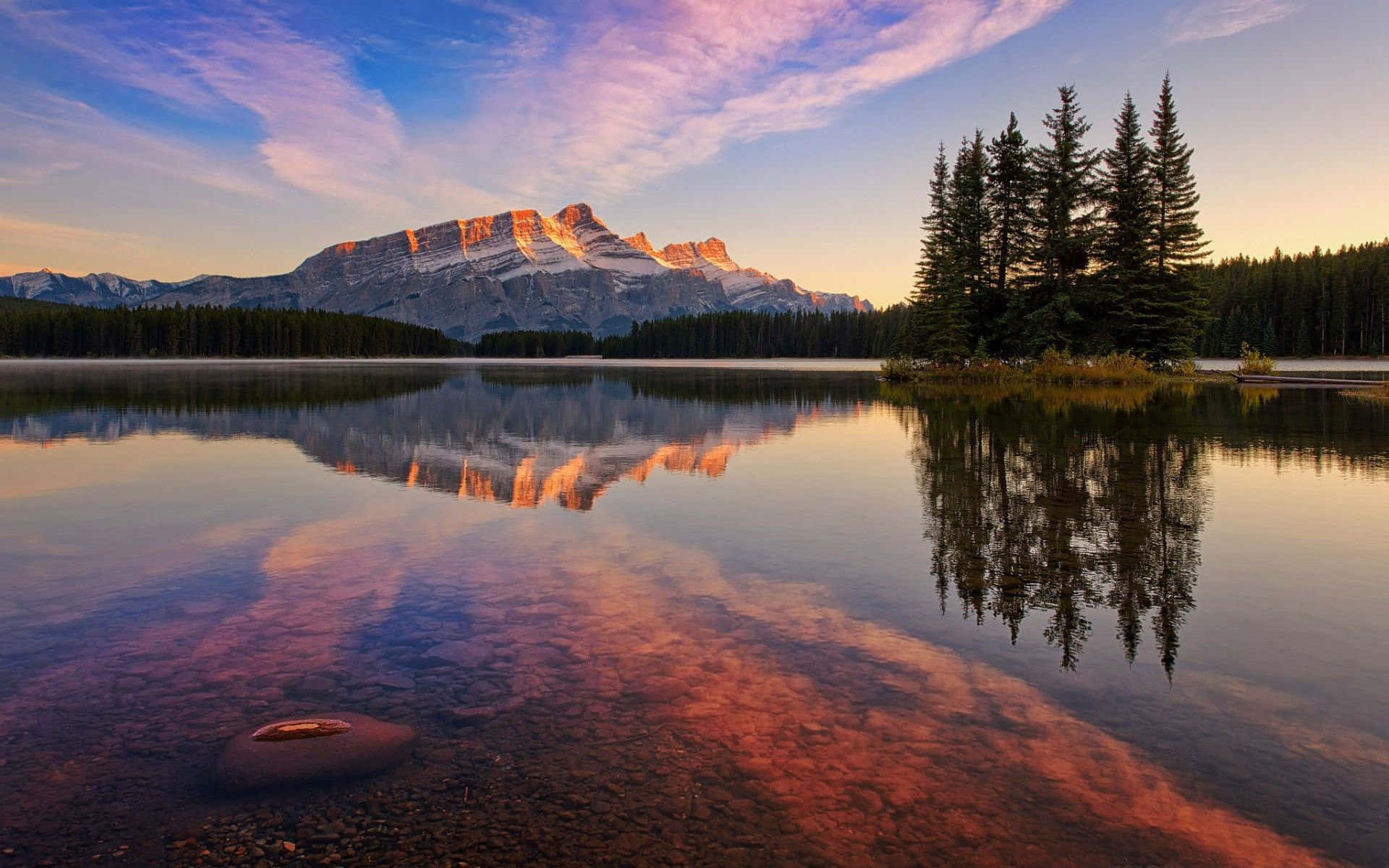 Serene Glacial Lake, dawn, snow-capped peak, Full HD Desktop Wallpaper