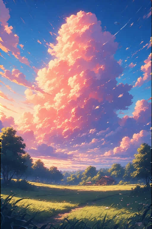 anime, sunset, rural scenery, SD Phone Wallpaper