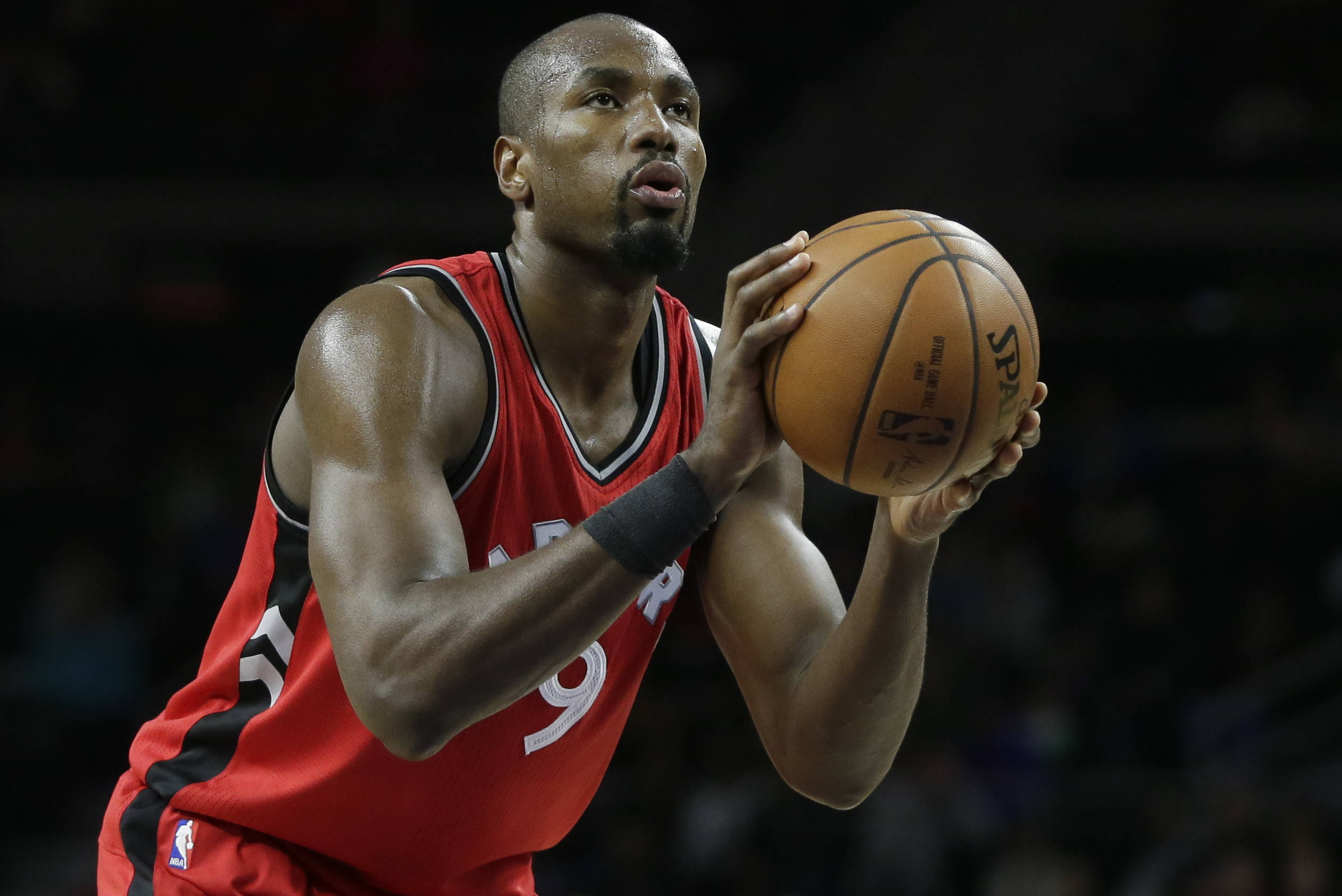 Serge Ibaka, red jersey, basketball player, Full HD Desktop Wallpaper