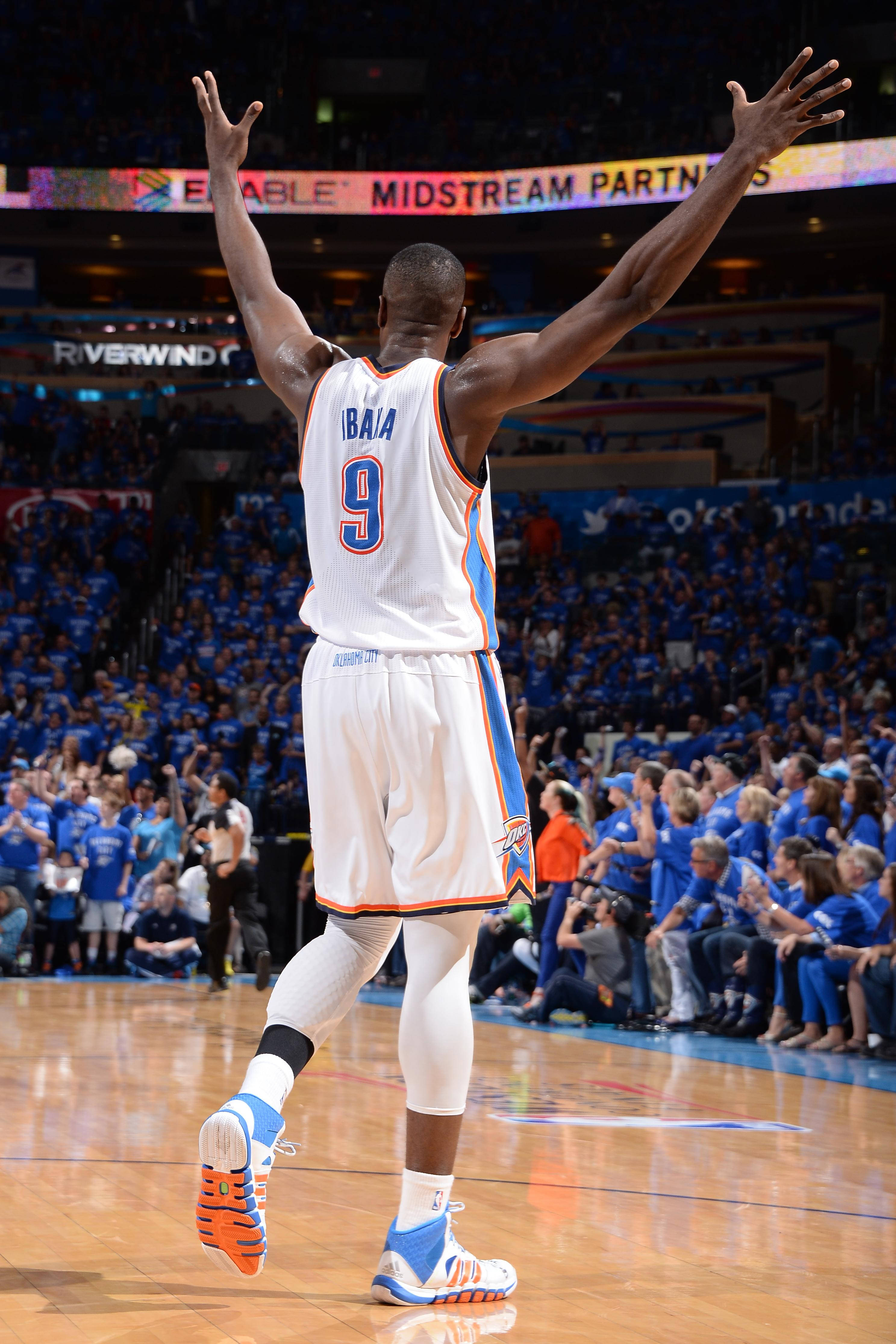 Serge Ibaka, white jersey, number 9, 4K Phone Wallpaper