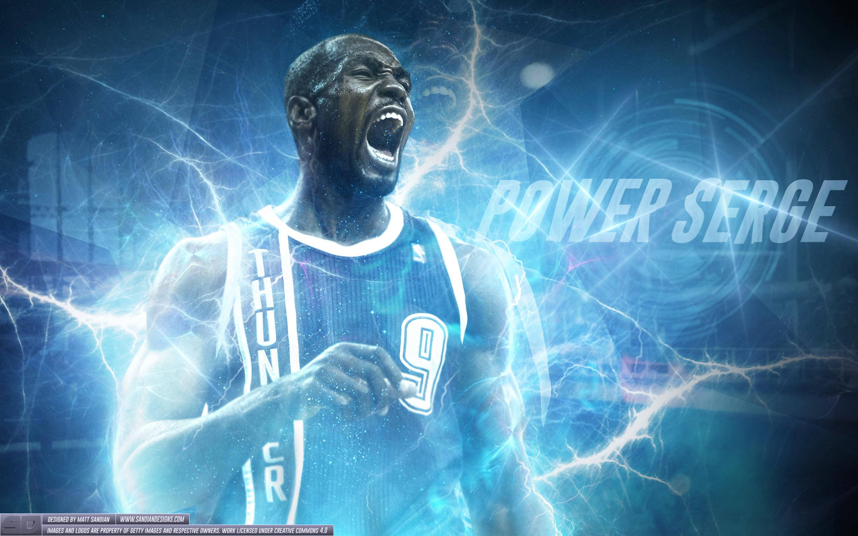 Serge Ibaka, Thunder jersey, blue lightning, 2K Desktop Wallpaper