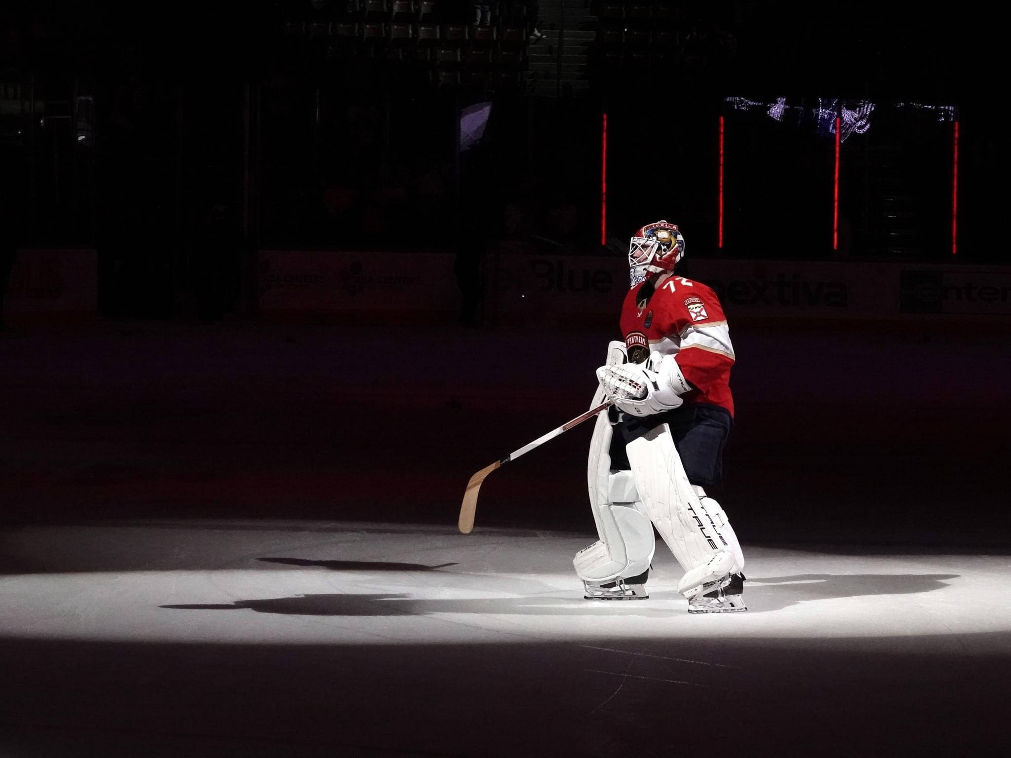 Sergei Bobrovsky, red and white gear, ice, Full HD Desktop Wallpaper