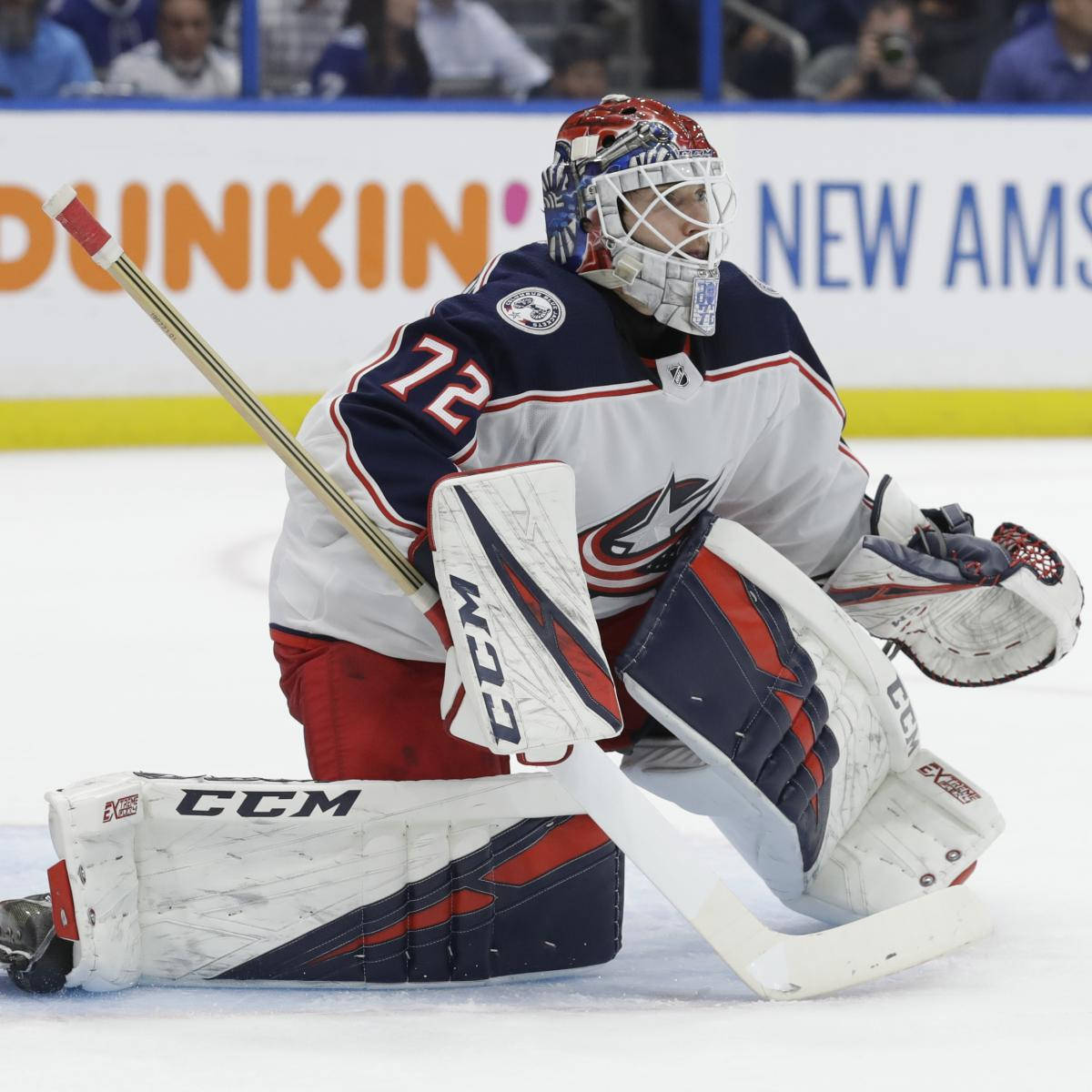 Sergei Bobrovsky, hockey goalie, white red and blue uniform, SD Desktop Wallpaper
