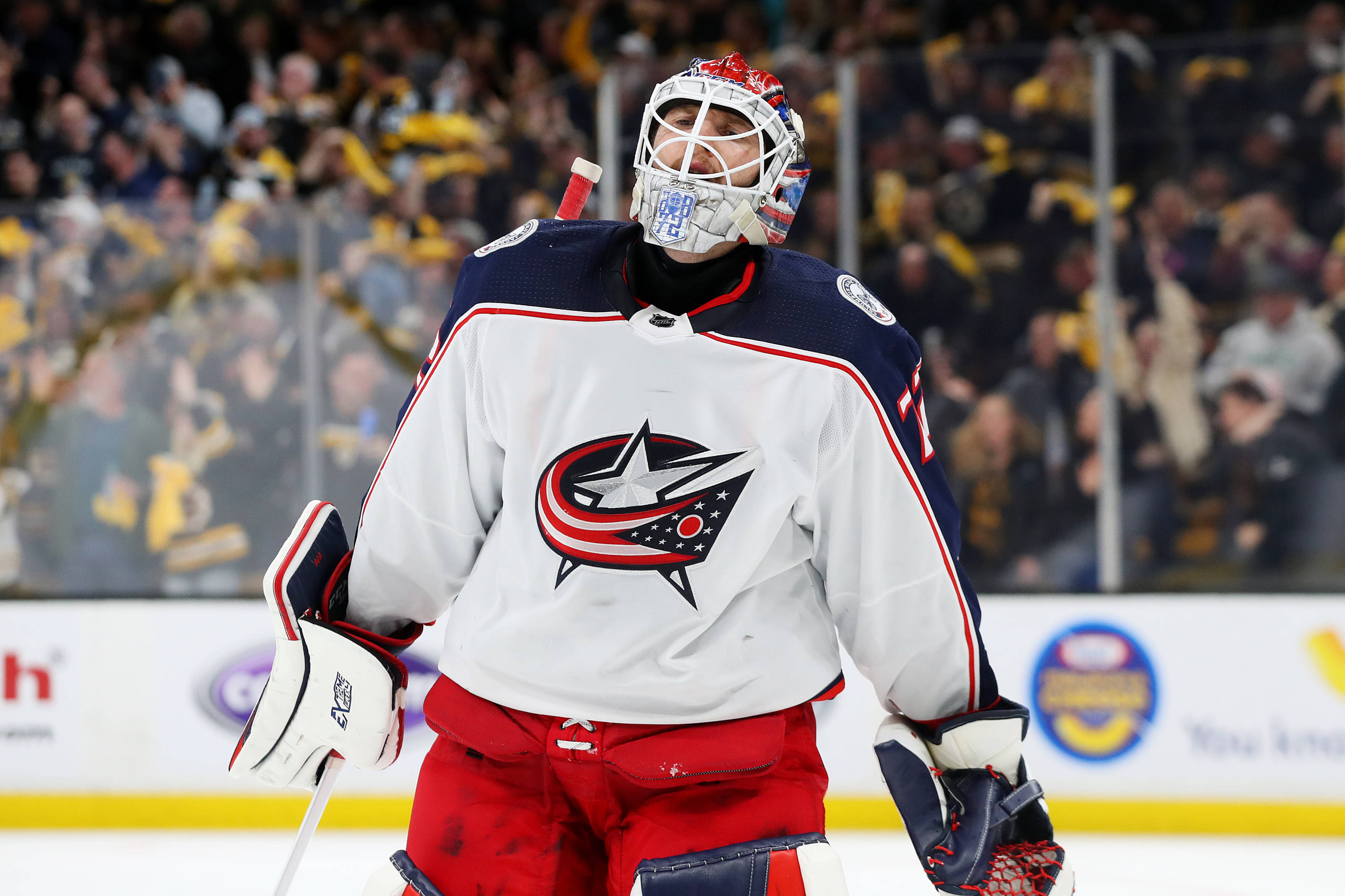 Sergei Bobrovsky, ice hockey player, white and red uniform, 2K Desktop Wallpaper