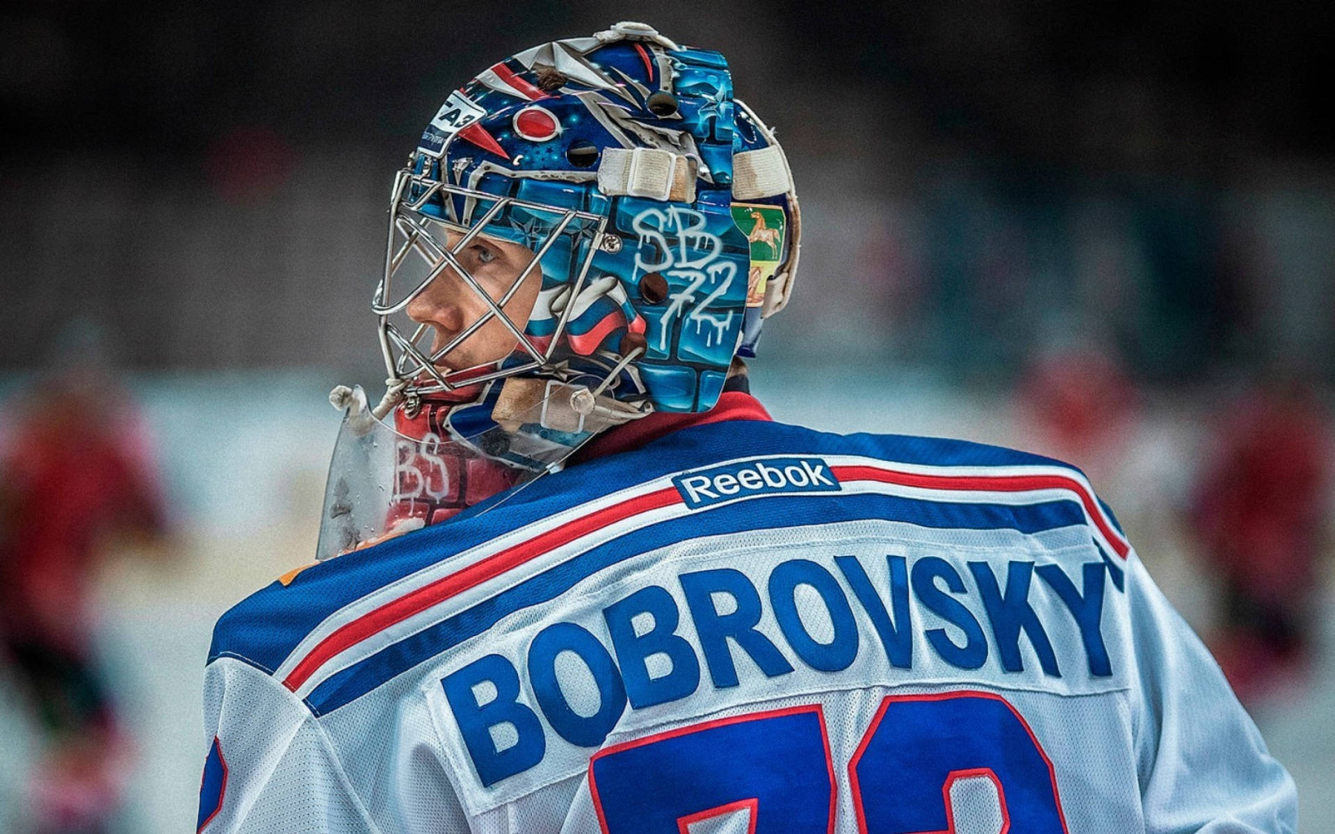 Sergei Bobrovsky, blue and white Reebok jersey, number 72, Full HD Desktop Wallpaper