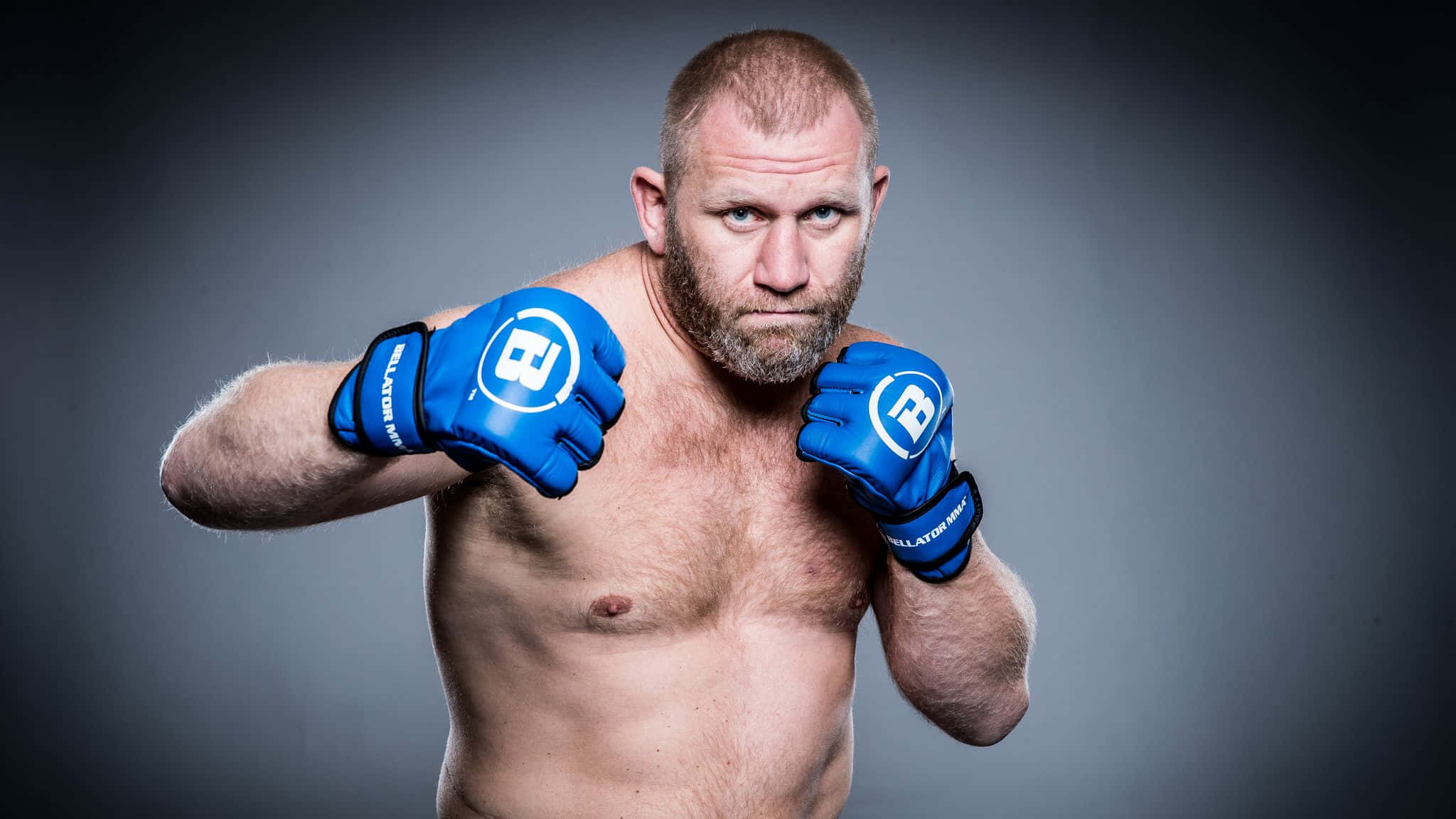 Sergei Kharitonov, blue boxing gloves, bald man, Full HD Desktop Wallpaper