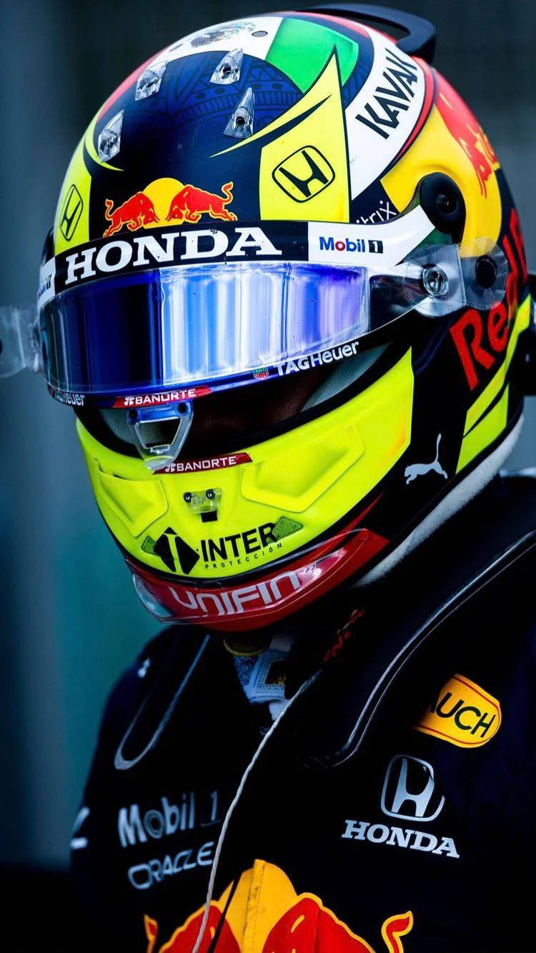 Sergio Perez, helmet, visor down, HD Phone Wallpaper