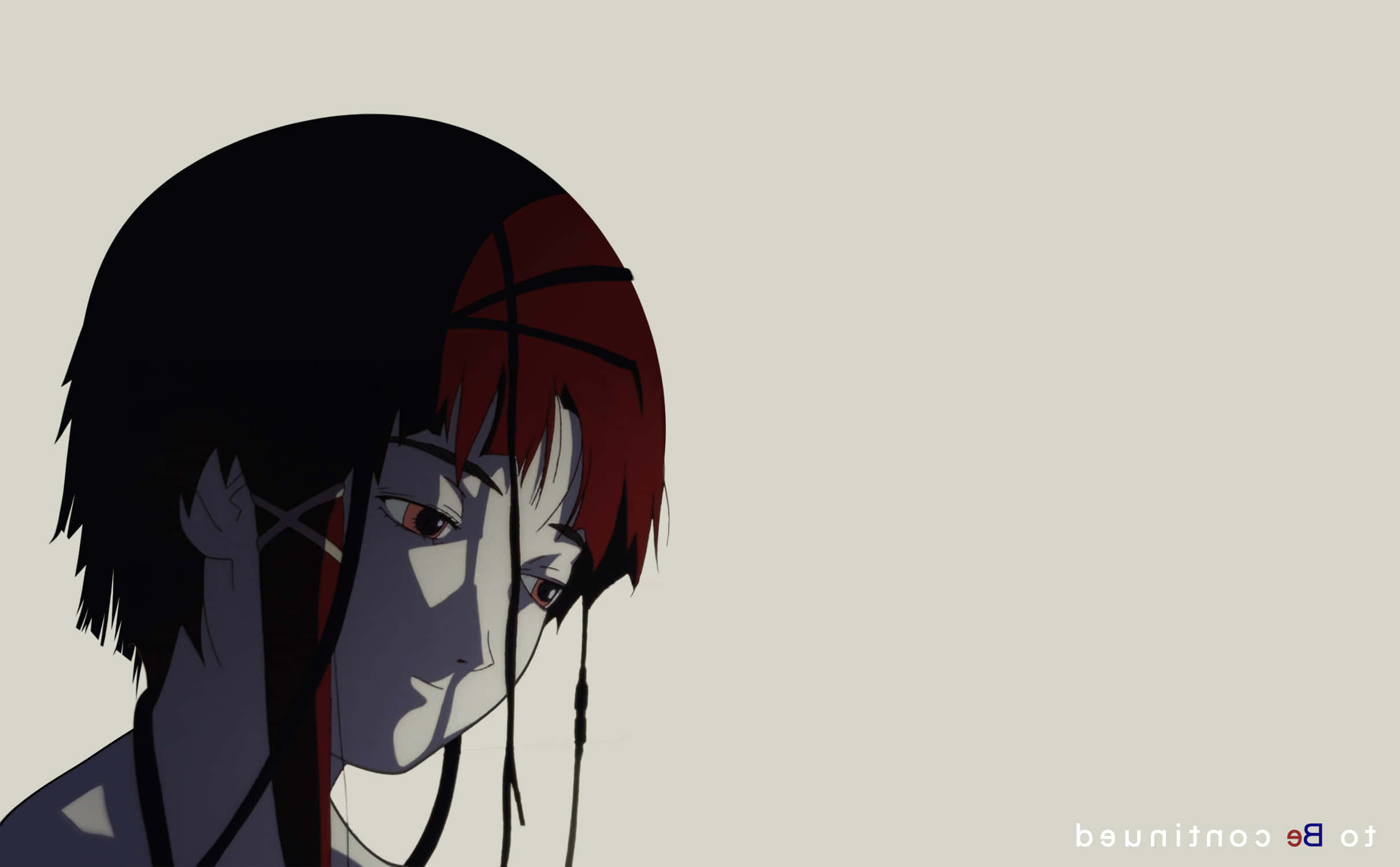 Serial experiments lain, half black half red hair, tear streaks, Full HD Desktop Wallpaper