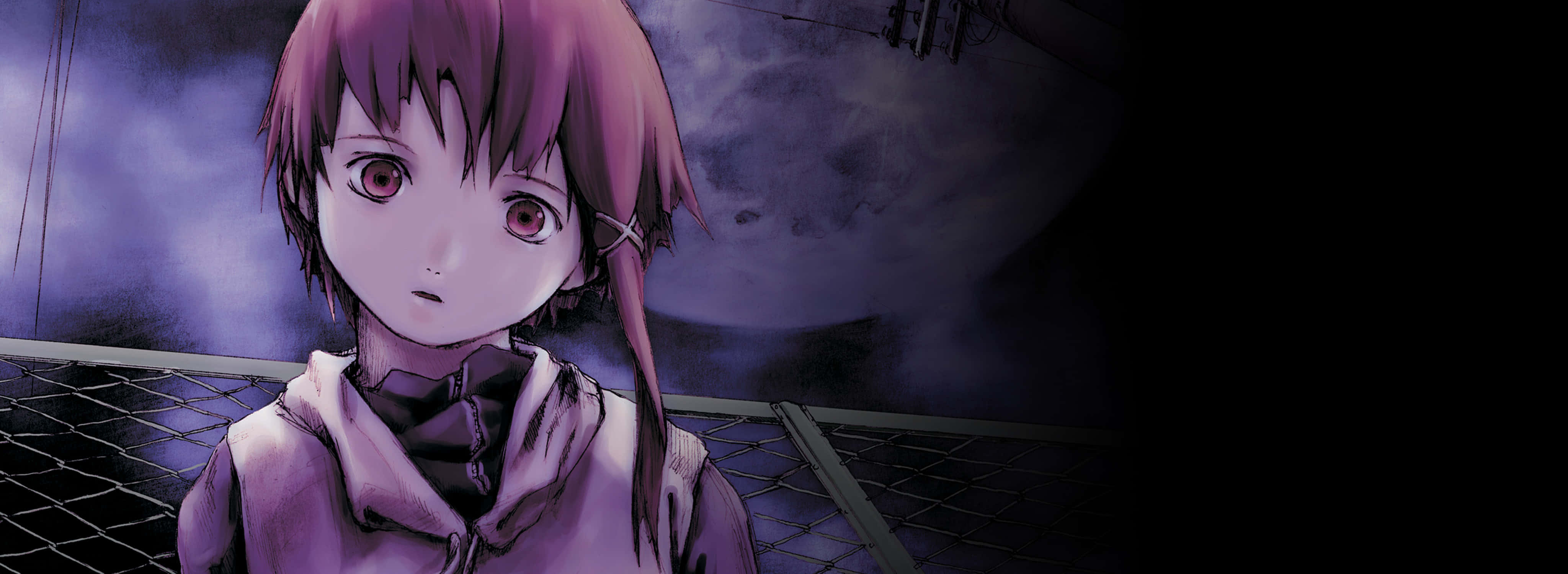 Serial experiments lain, purple-haired anime girl, red eyes, 4K Desktop Wallpaper