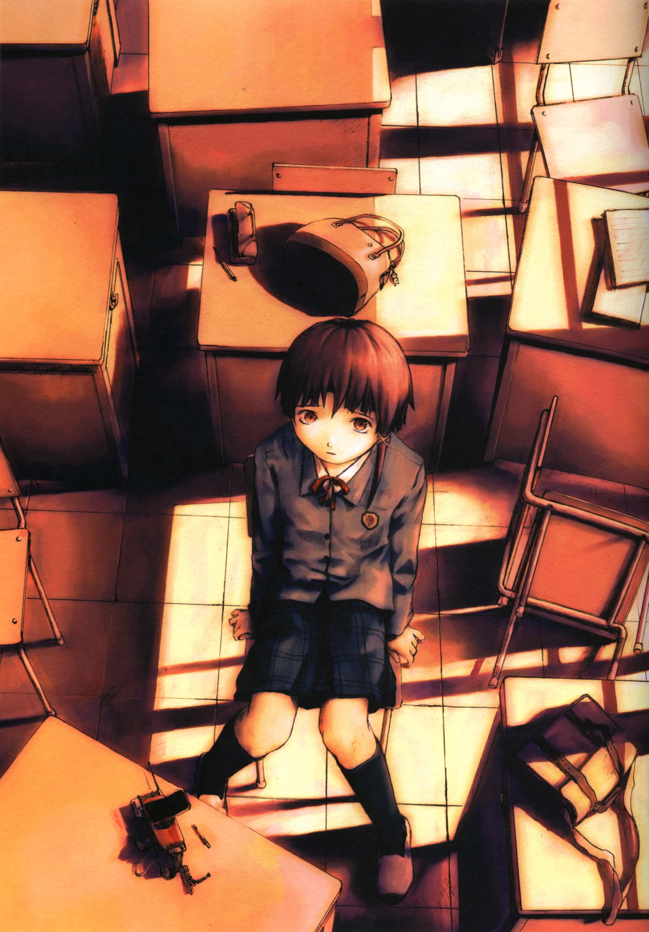 Serial Experiments Lain, anime girl, school uniform, 2K Phone Wallpaper